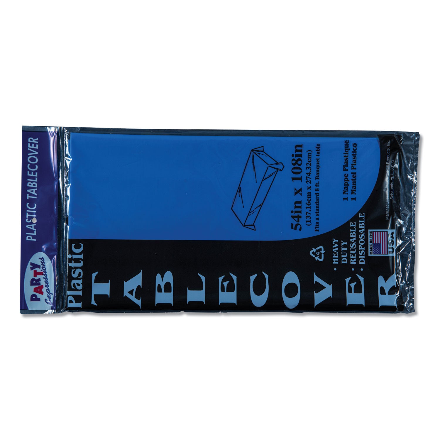 Tablemate® Table Set Rectangular Table Cover, Heavyweight Plastic, 54" X 108", Blue, 6/pack