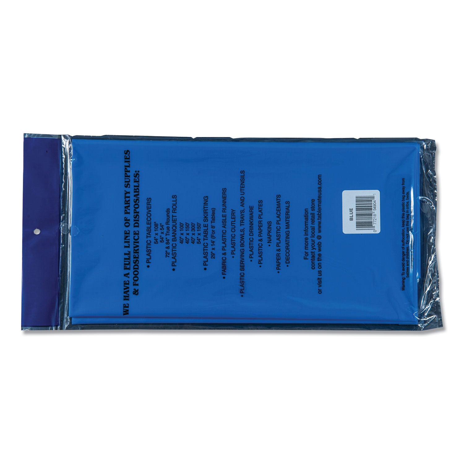 Tablemate® Table Set Rectangular Table Cover, Heavyweight Plastic, 54" X 108", Blue, 6/pack