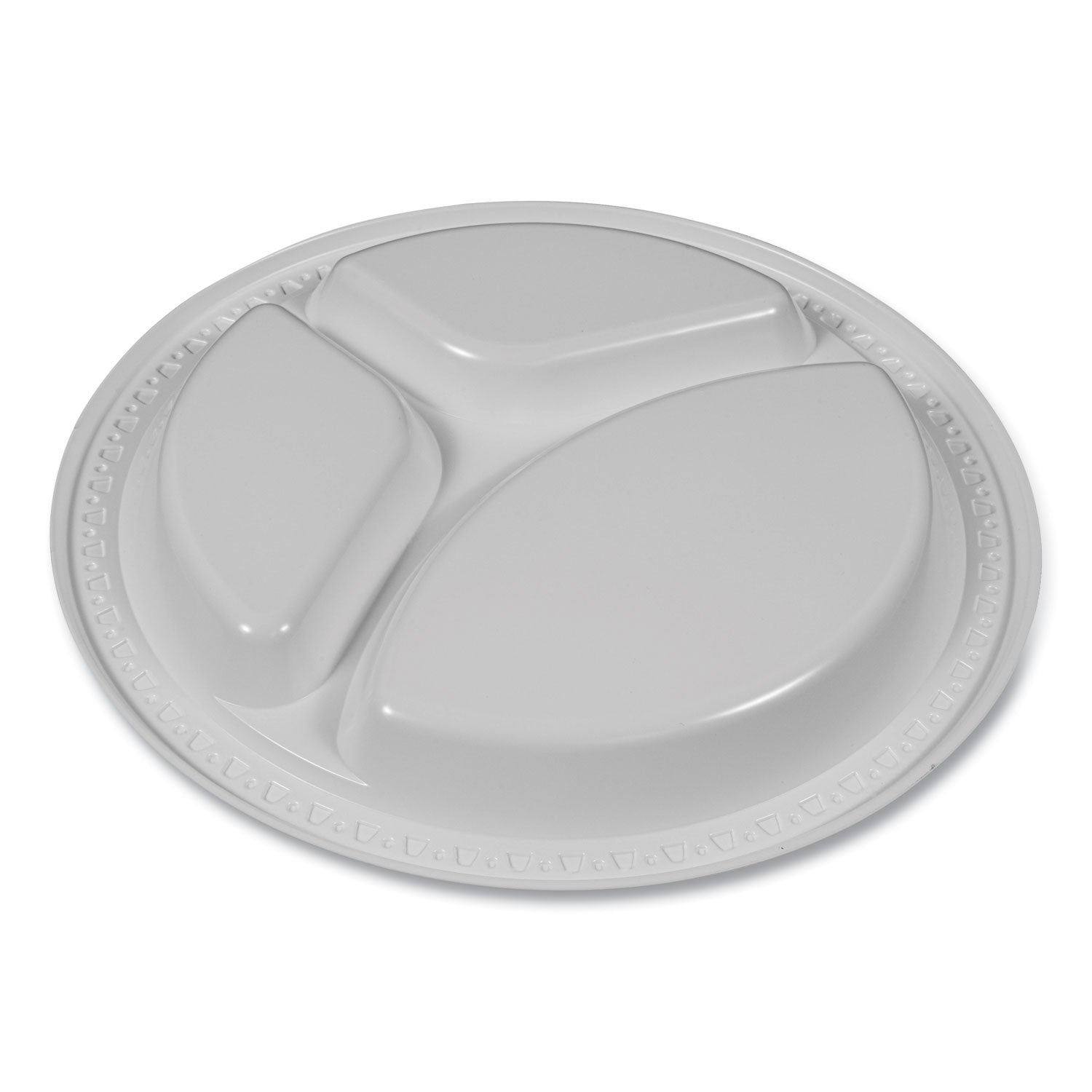 Tablemate® Plastic Dinnerware, 3-Compartment Plates, 9" dia, White, 125/Pack