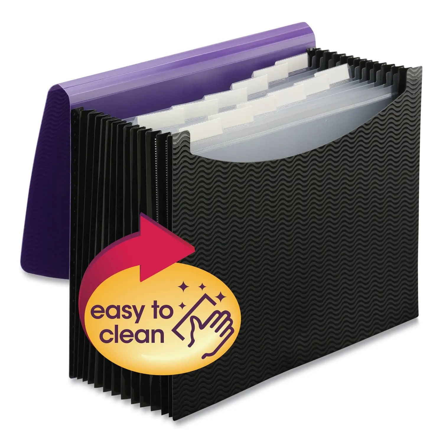 12-Pocket Poly Expanding File, 0.88" Expansion, 12 Sections, Cord/Hook Closure, 1/6-Cut Tabs, Letter Size, Black/Purple Smead Flipcost