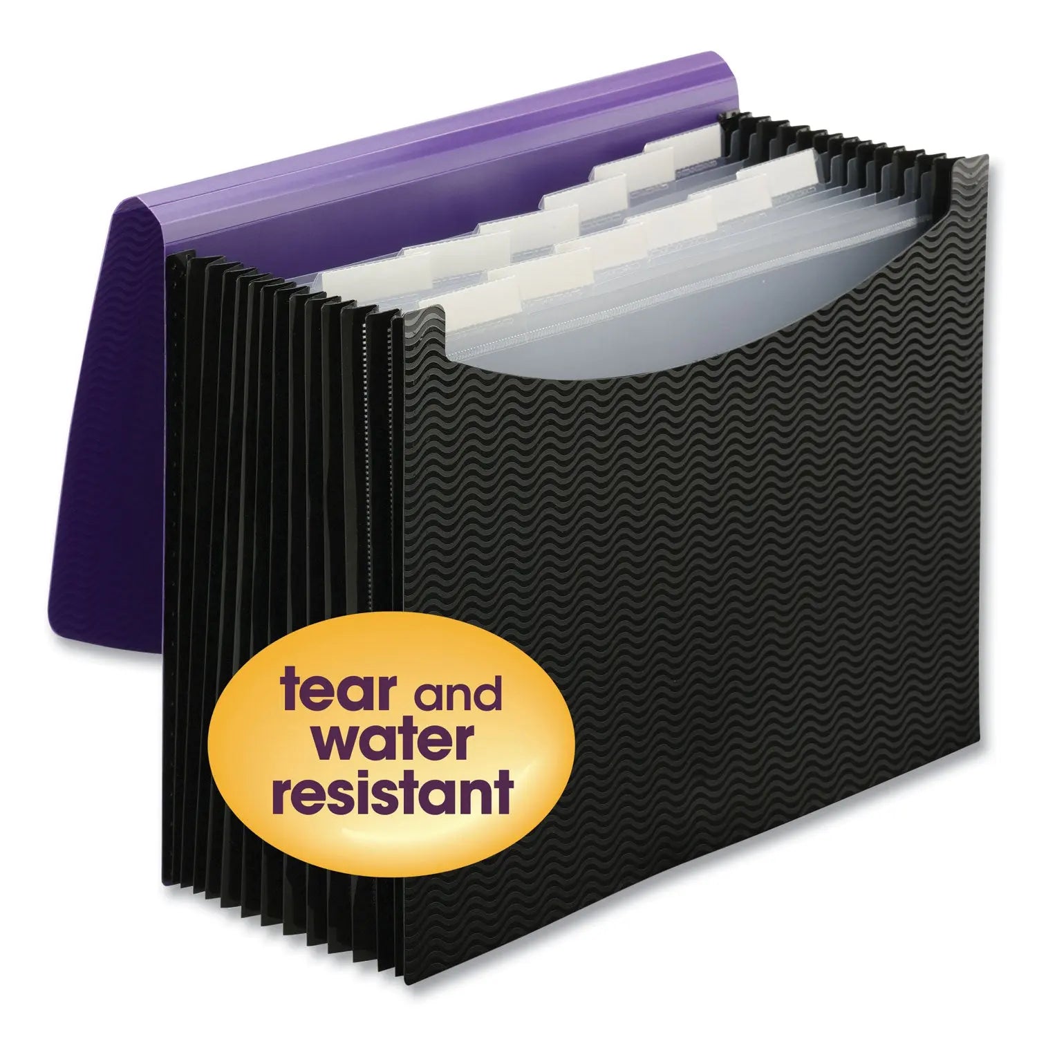 12-Pocket Poly Expanding File, 0.88" Expansion, 12 Sections, Cord/Hook Closure, 1/6-Cut Tabs, Letter Size, Black/Purple Smead Flipcost