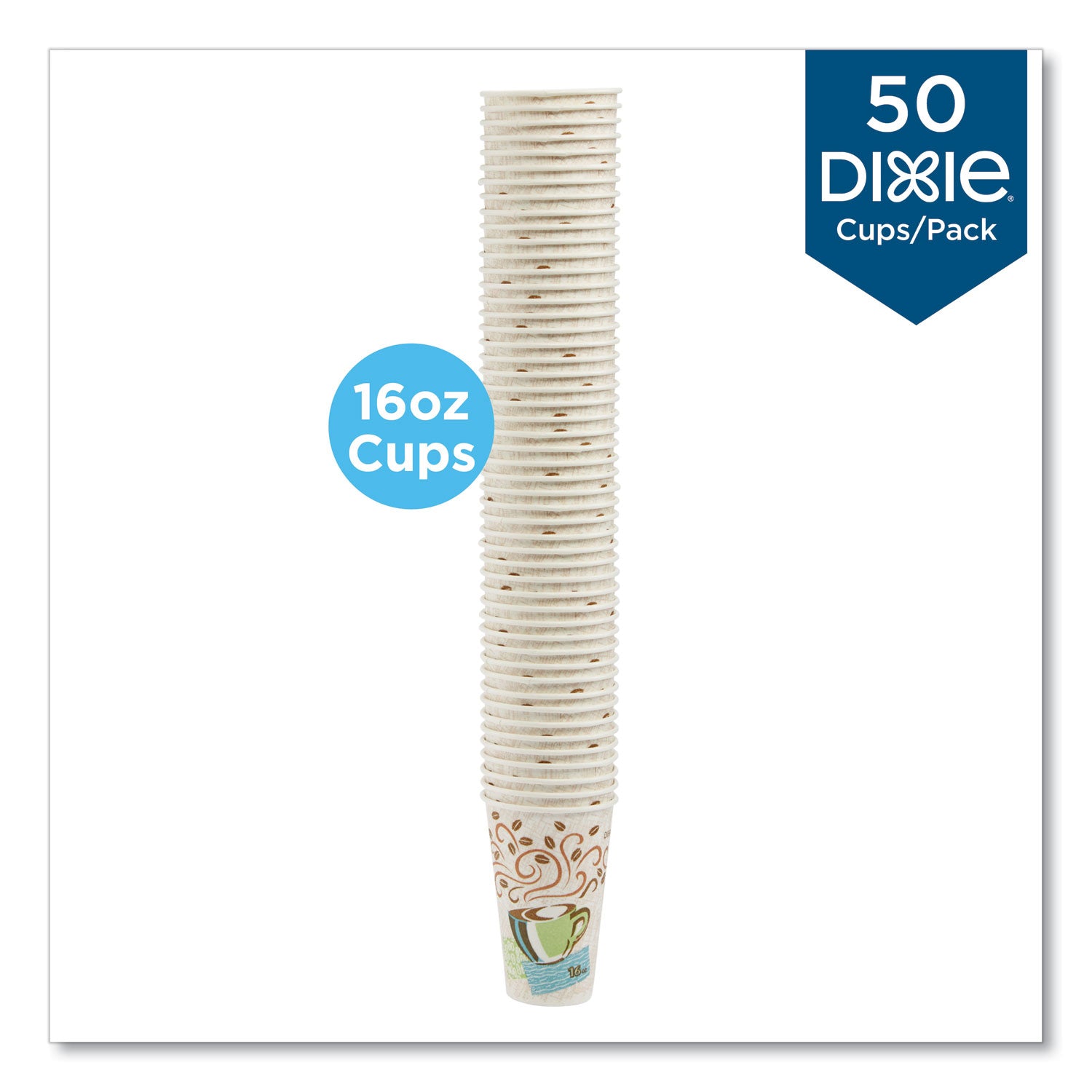 Dixie® Perfectouch Paper Hot Cups, 16 Oz, Coffee Haze Design, 50/pack