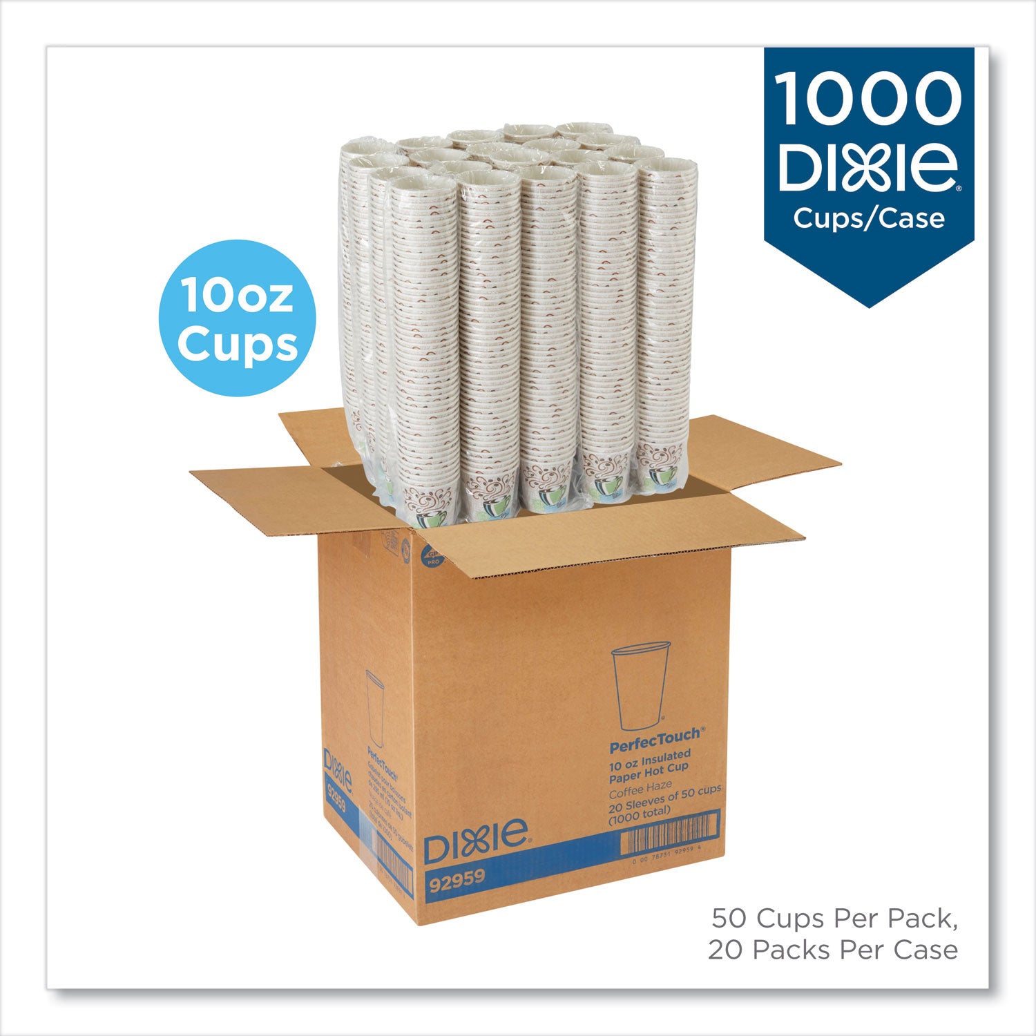 Dixie® PerfecTouch Paper Hot Cups, 10 oz, Coffee Haze Design, 50/Sleeve, 20 Sleeves/Carton