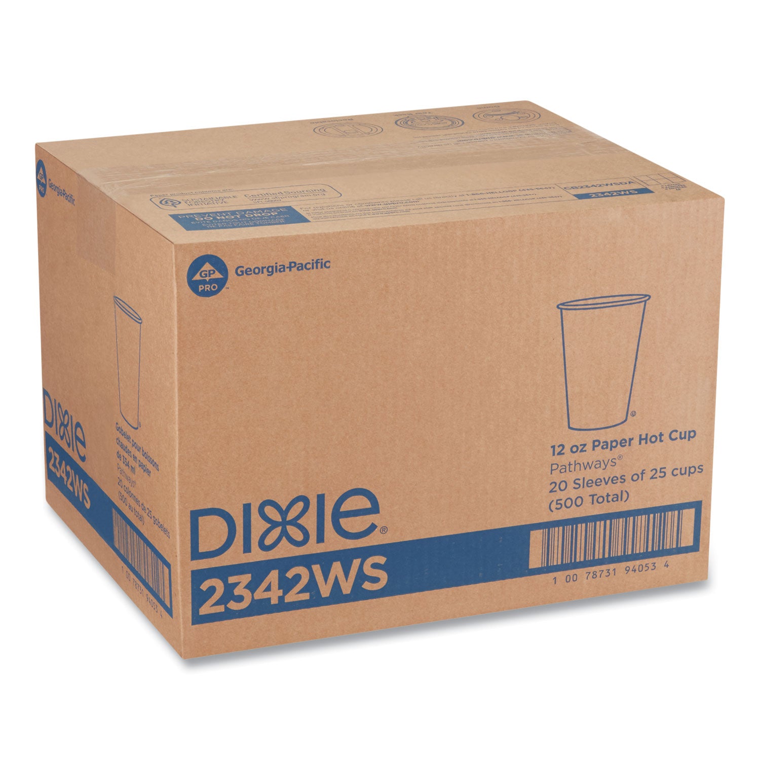 Dixie® Pathways Paper Hot Cups, 12 oz, White/Brown, 25/Pack