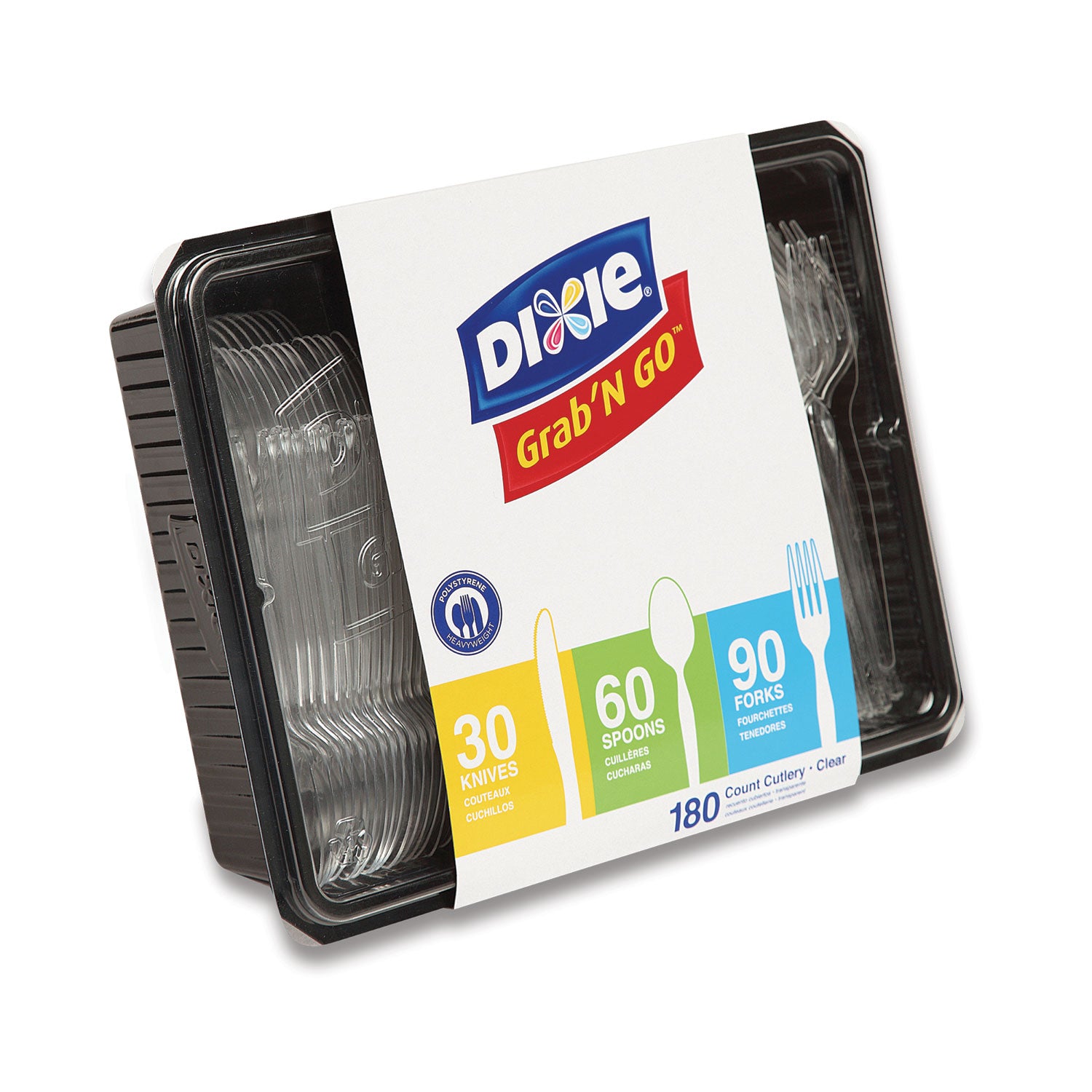 Dixie® Combo Pack, Tray with Clear Plastic Utensils, Heavyweight, (90) Forks/(30) Knives/(60) Spoons, Plastic, Clear, 1,800/Carton