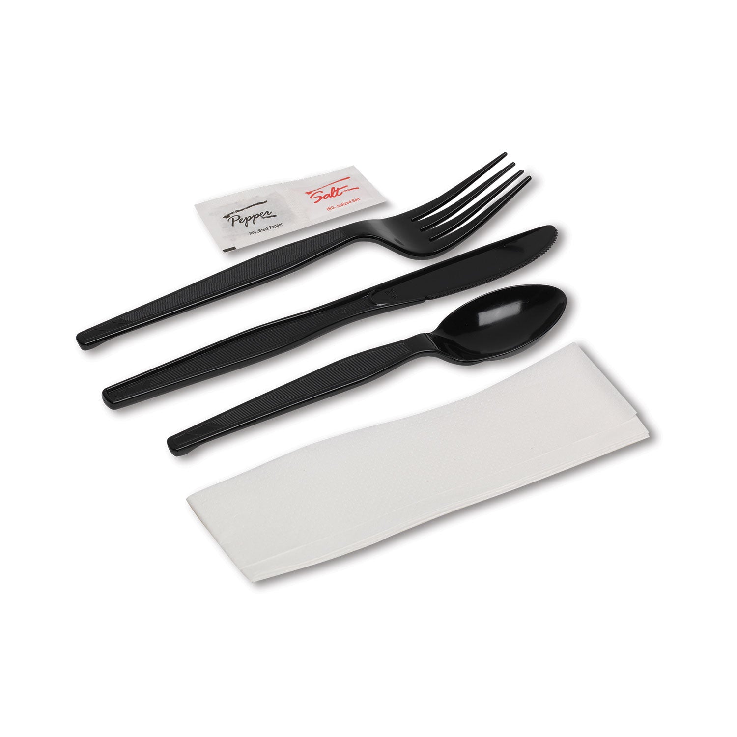 Dixie® Wrapped Tableware/Napkin Packets, Mediumweight, Fork/Knife/Napkin/Spoon, Plastic, Black, 250/Carton