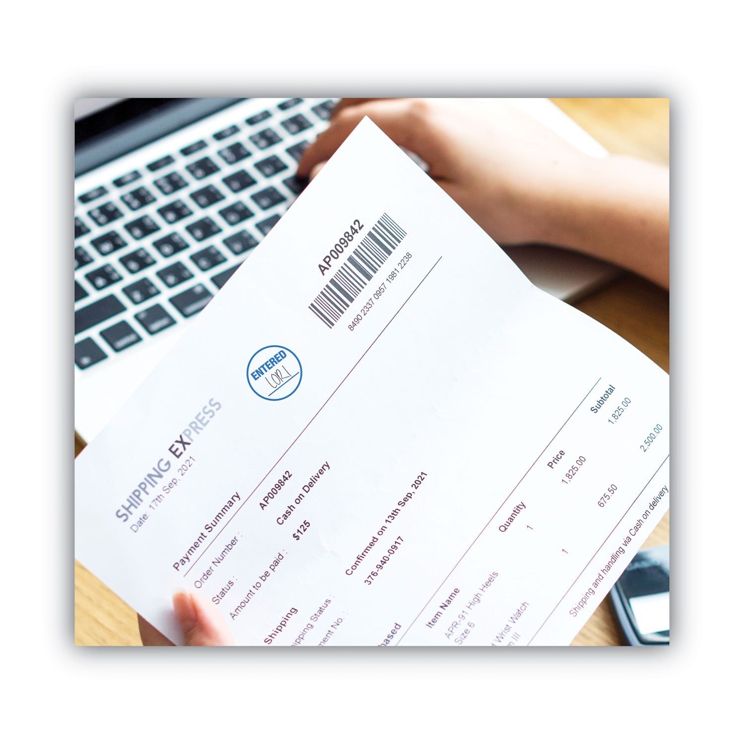 ACCUSTAMP® Pre-Inked Round Stamp, Entered, 0.63" Dia, Blue