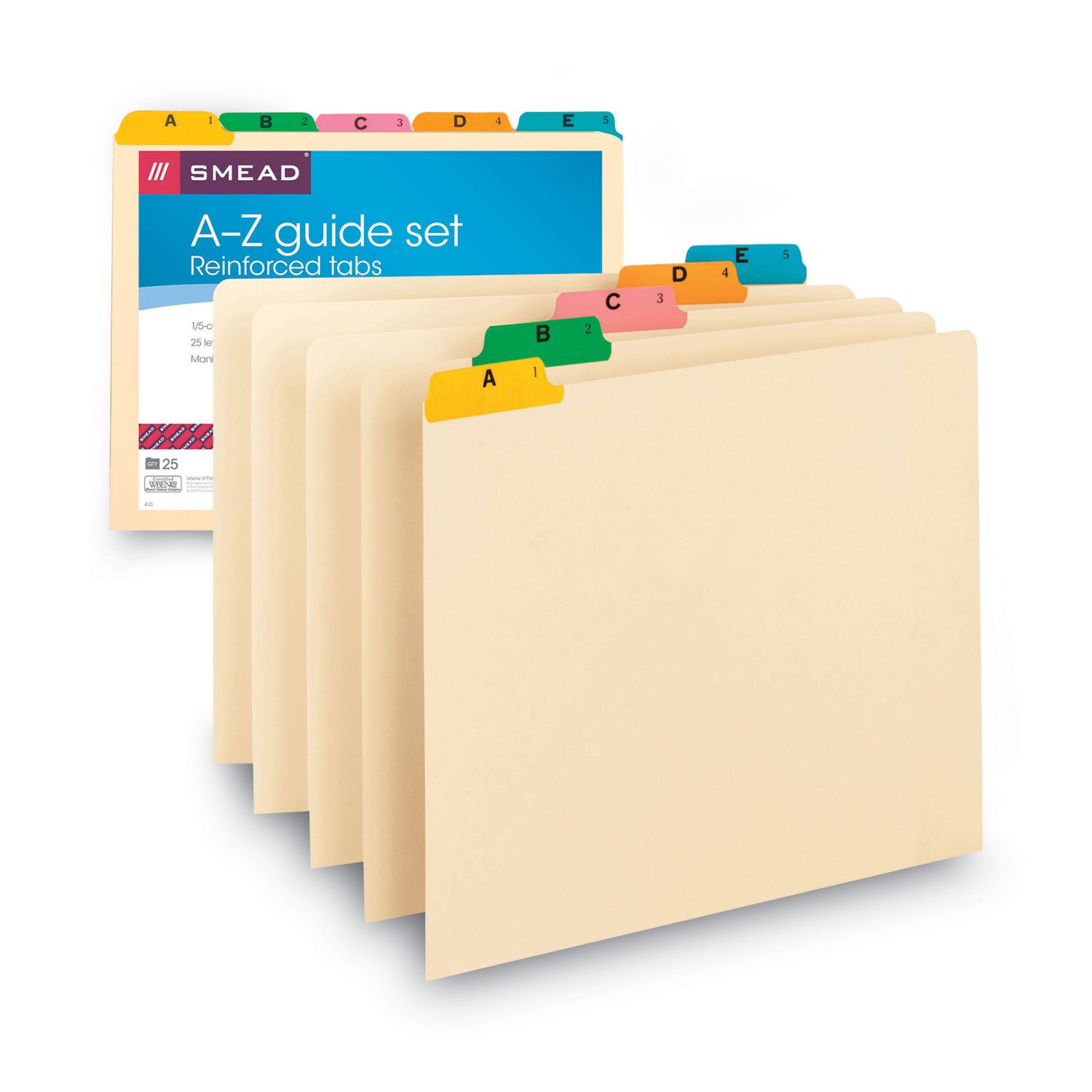 Smead Alphabetic Top Tab Indexed File Guide Set, 1/5-Cut Top Tab, A To Z, 8.5 X 11, Manila, 25/set