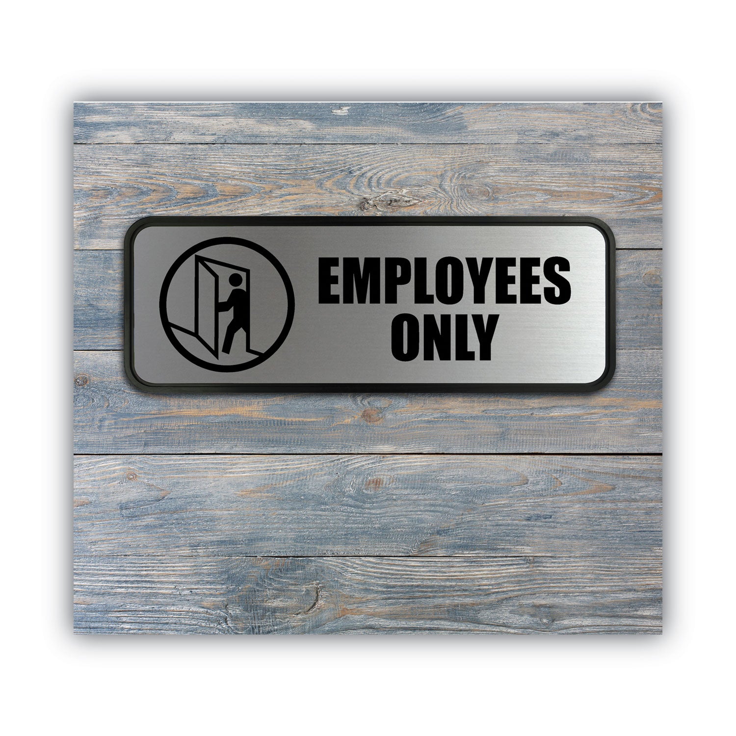 COSCO Brushed Metal Office Sign, Employees Only, 9 X 3, Silver