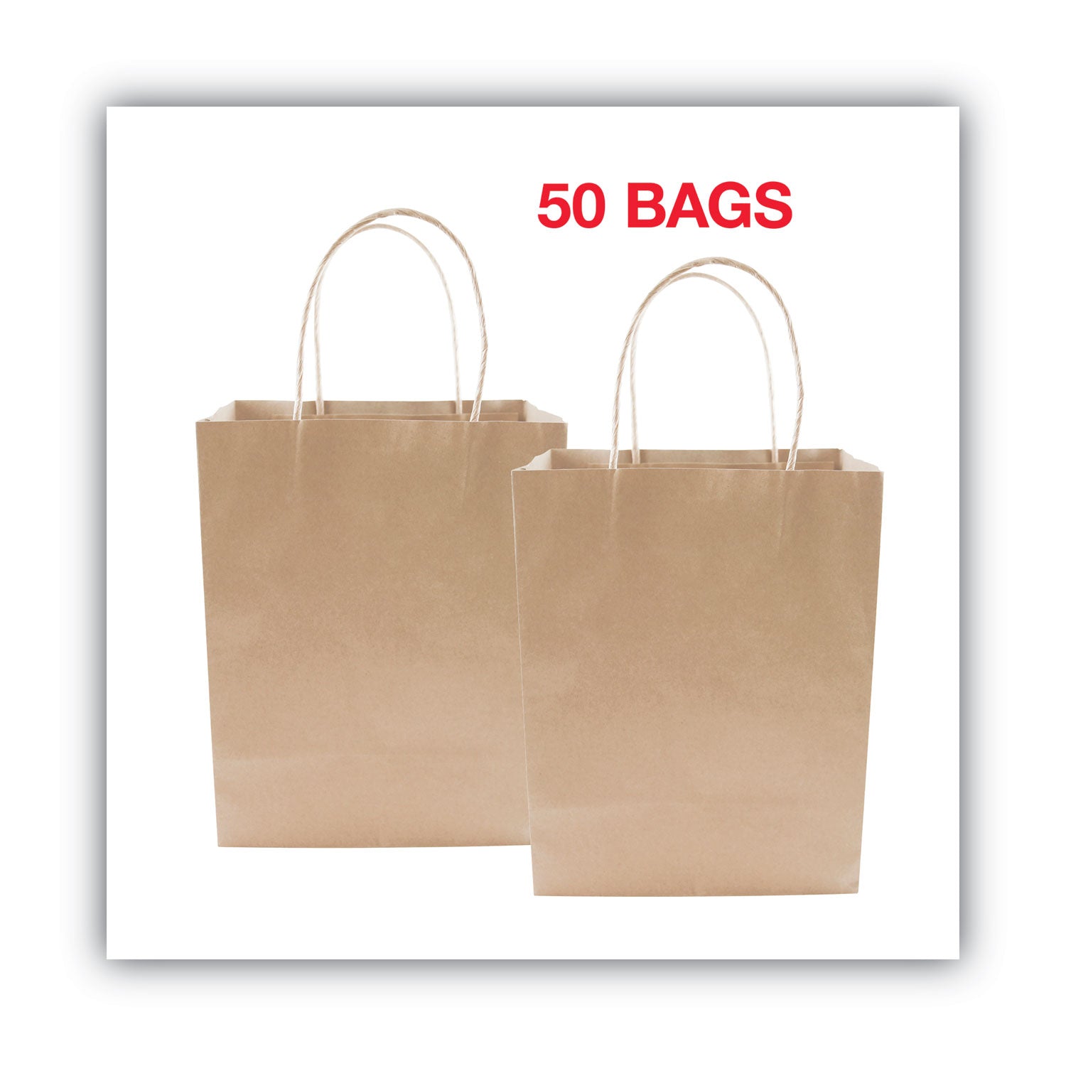 COSCO Premium Shopping Bag, Natural Twisted-Paper Handles, 8" x 4" x 10.25", Brown, 50/Box