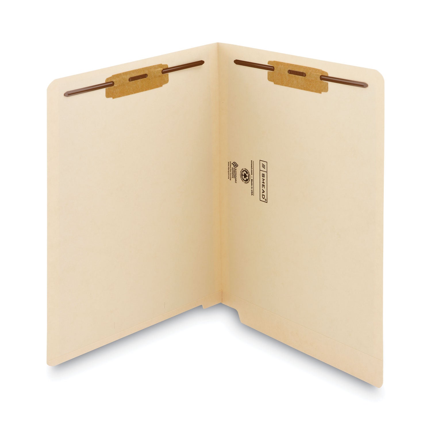 Smead End Tab Fastener Folders with Reinforced Straight Tabs, 11-pt Manila, 2 Fasteners, Letter Size, Manila Exterior, 250/Box