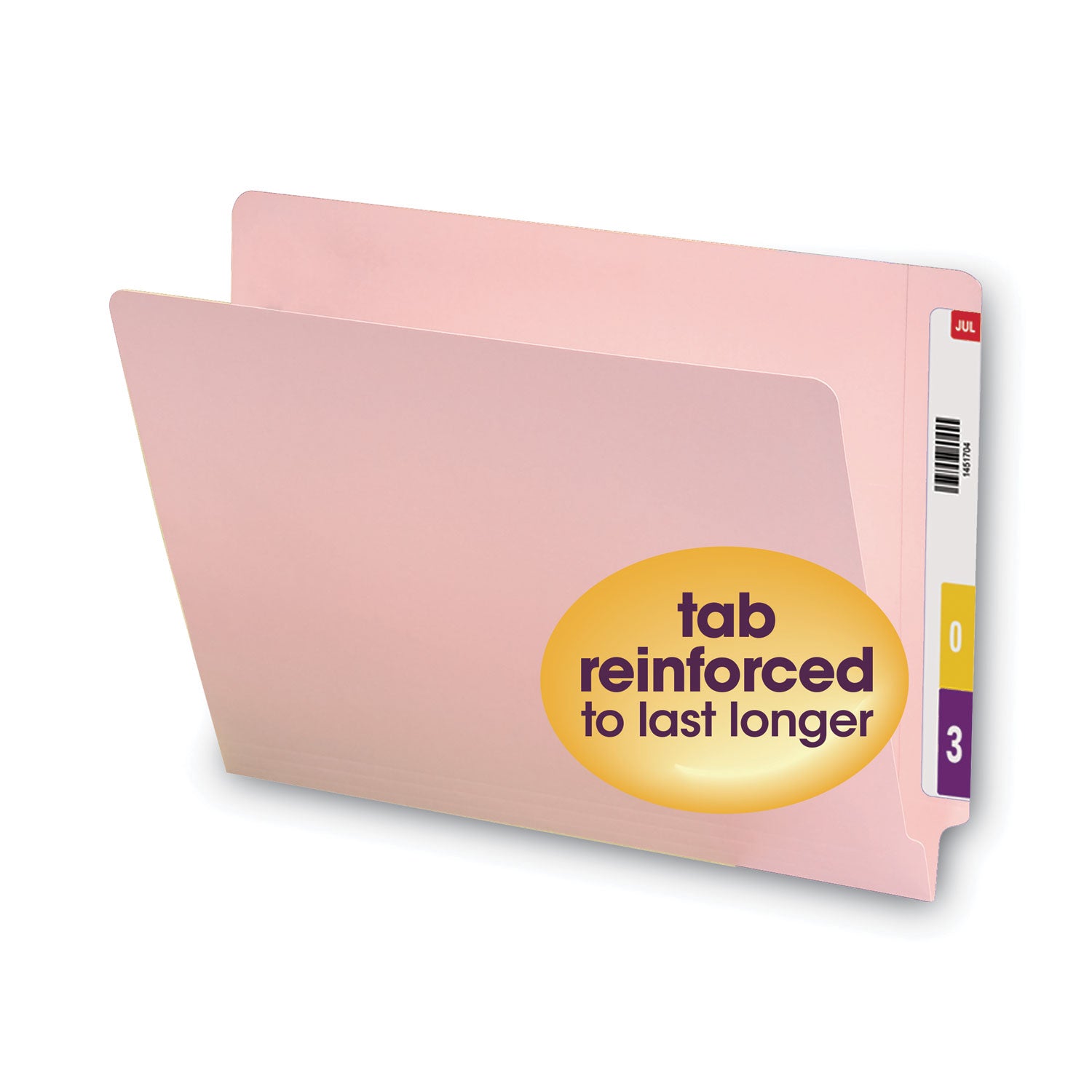 Smead Shelf-Master Reinforced End Tab Colored Folders, Straight Tabs, Letter Size, 0.75" Expansion, Pink, 100/Box