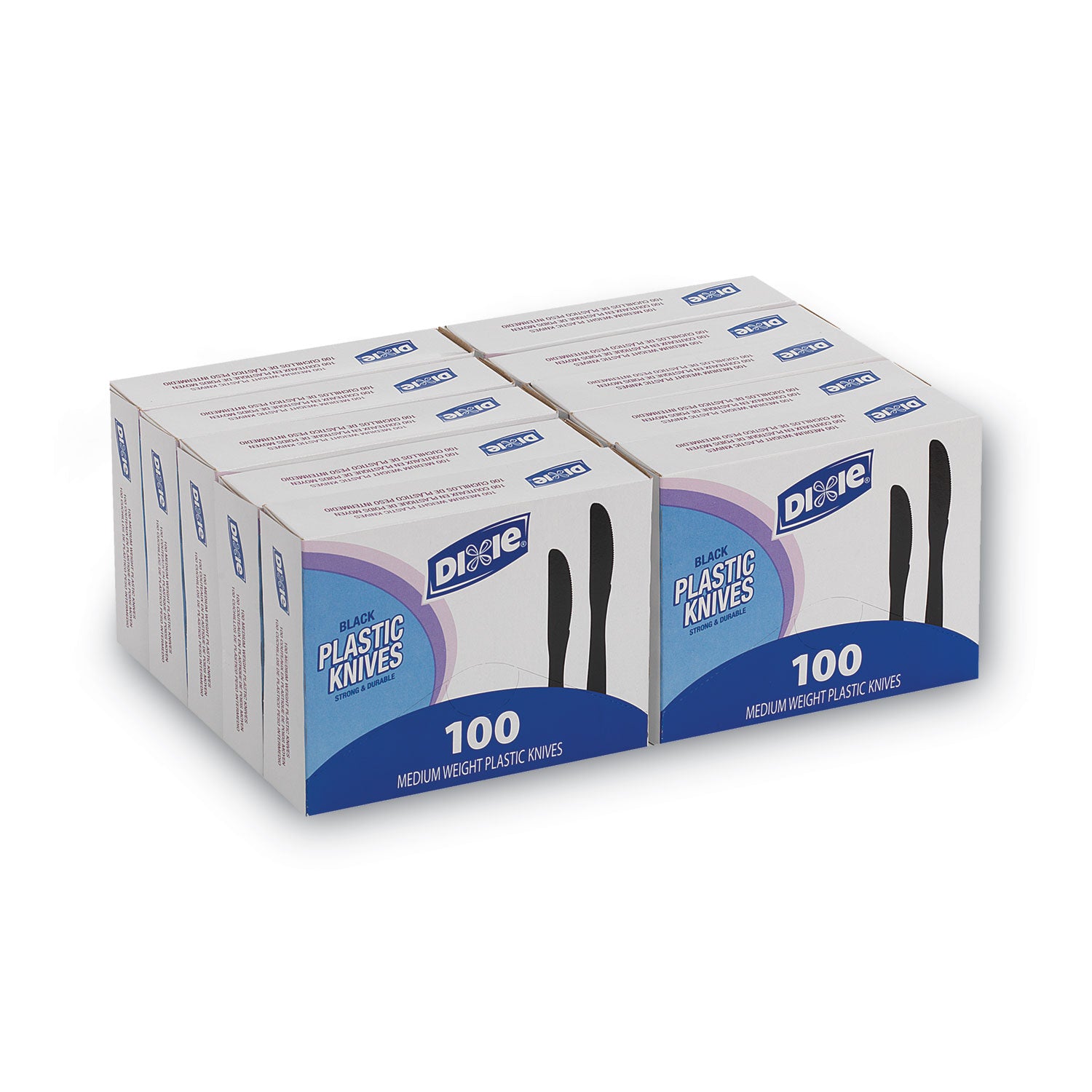 Dixie® Plastic Tableware, Heavy Mediumweight Knife, Black, 100/Box, 10 Boxes/Carton