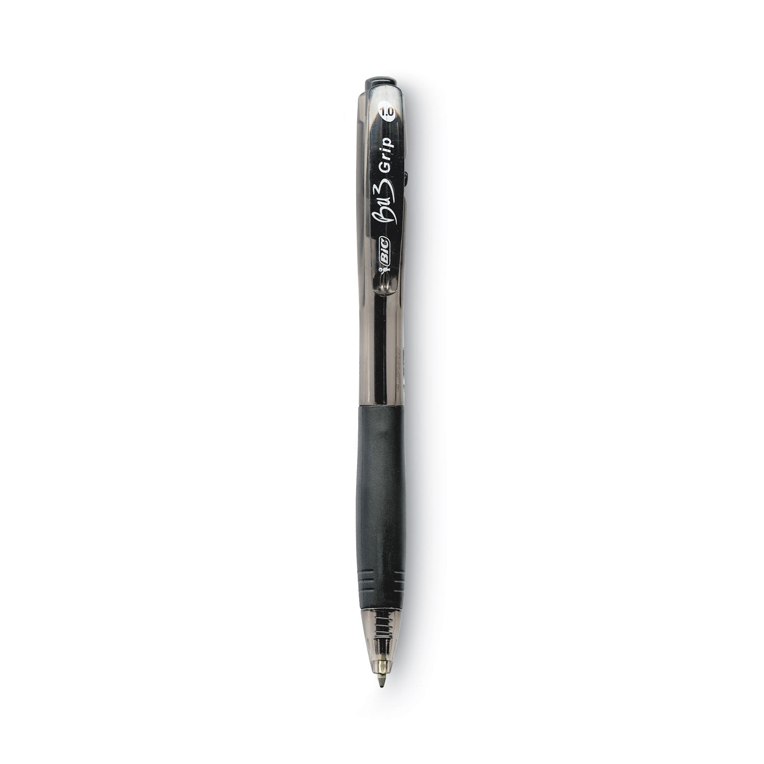 BIC® BU3 Ballpoint Pen, Retractable, Bold 1 mm, Black Ink, Smoke/Black Barrel, Dozen