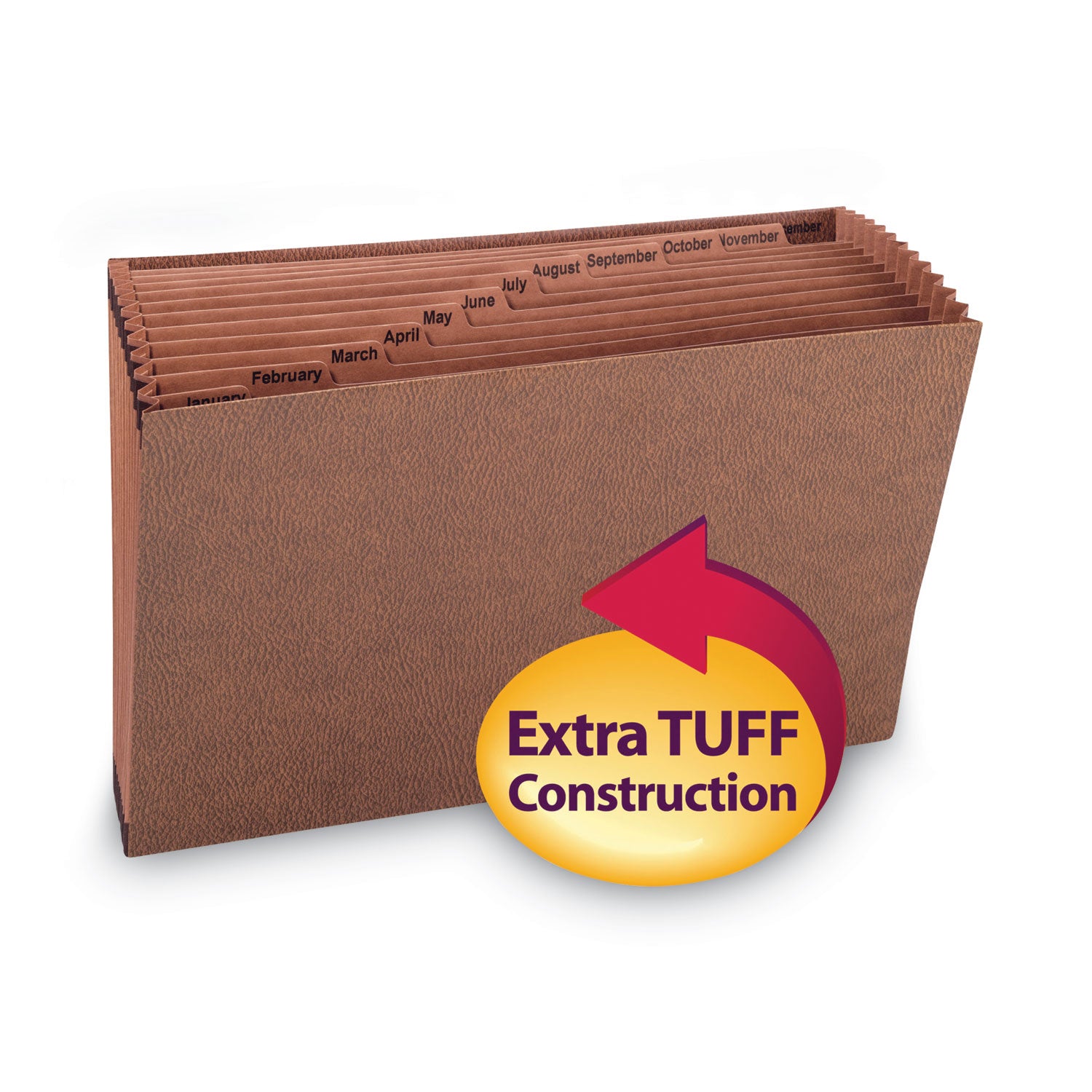 Smead TUFF Expanding Open-Top Stadium File, 12 Sections, 1/12-Cut Tabs, Legal Size, Redrope