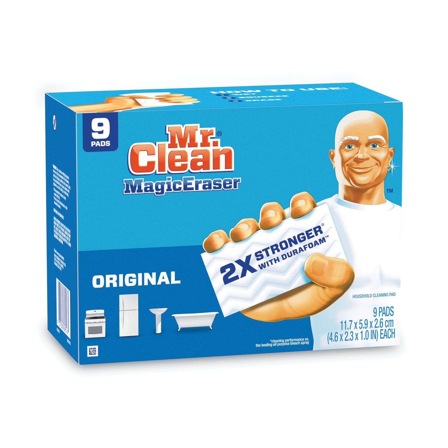 Mr. Clean® Magic Eraser, 4.6 X 2.4, 0.7" Thick, White, 9/pack