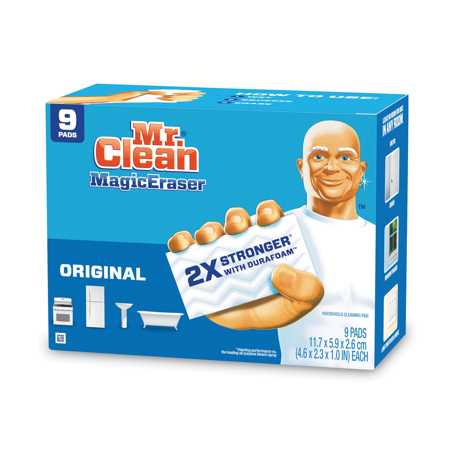 Mr. Clean® Magic Eraser, 4.6 X 2.4, 0.7" Thick, White, 9/pack