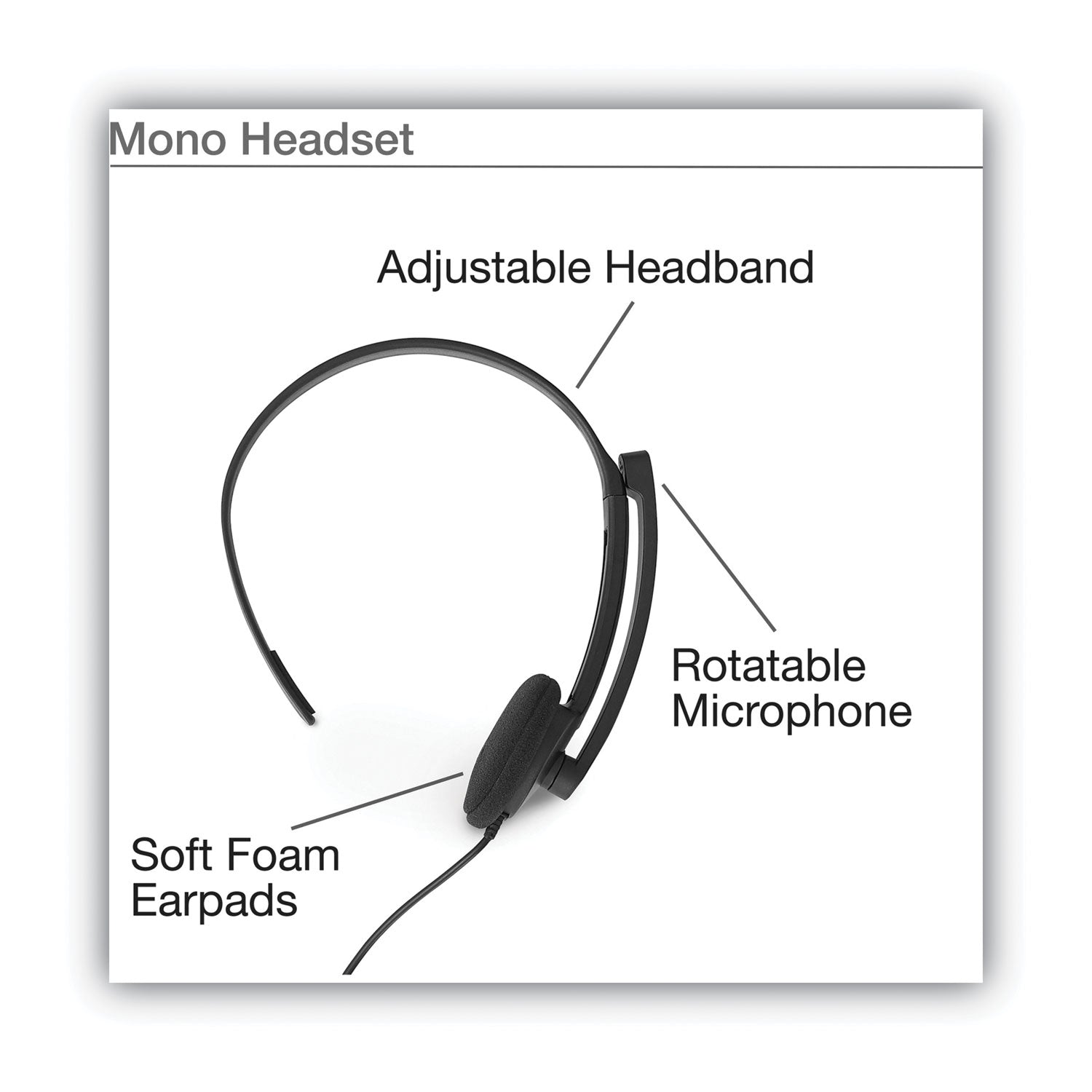 Verbatim® Mono Headset with Microphone and In-Line Remote, Black