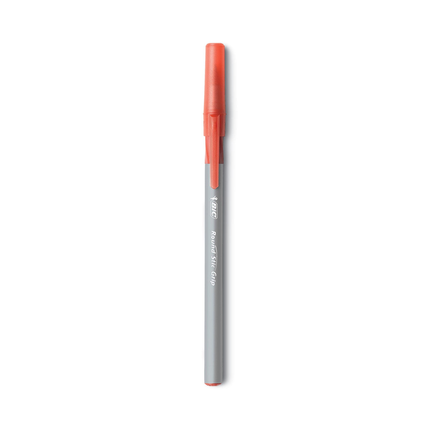 BIC® Round Stic Grip Xtra Comfort Ballpoint Pen, Easy-Glide System, Stick, Medium 1.2 mm, Red Ink, Gray/Red Barrel, Dozen