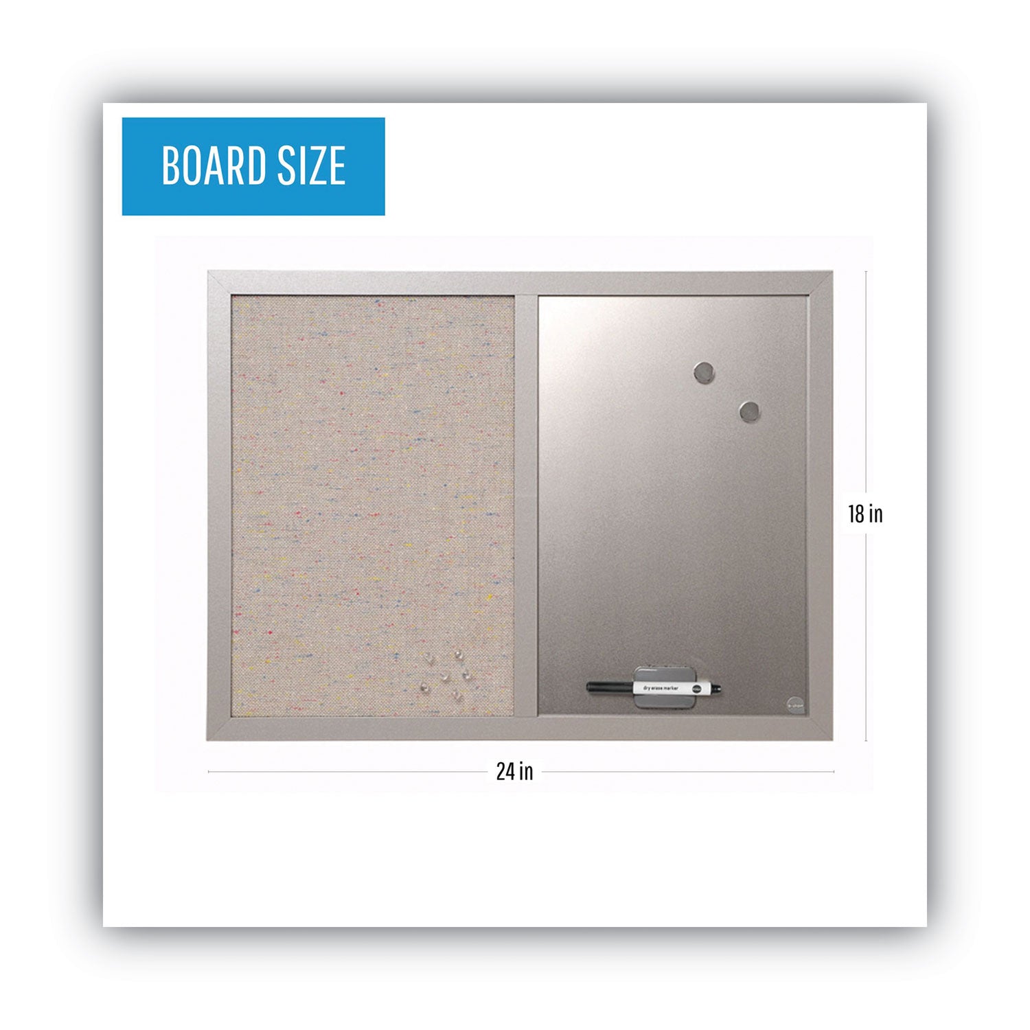 MasterVision® Designer Fabric Bulletin Board, Combo Magnetic Dry Erase/Bulletin, 24" x 18", Multicolor/Gray Surface, Gray Fiberboard Frame