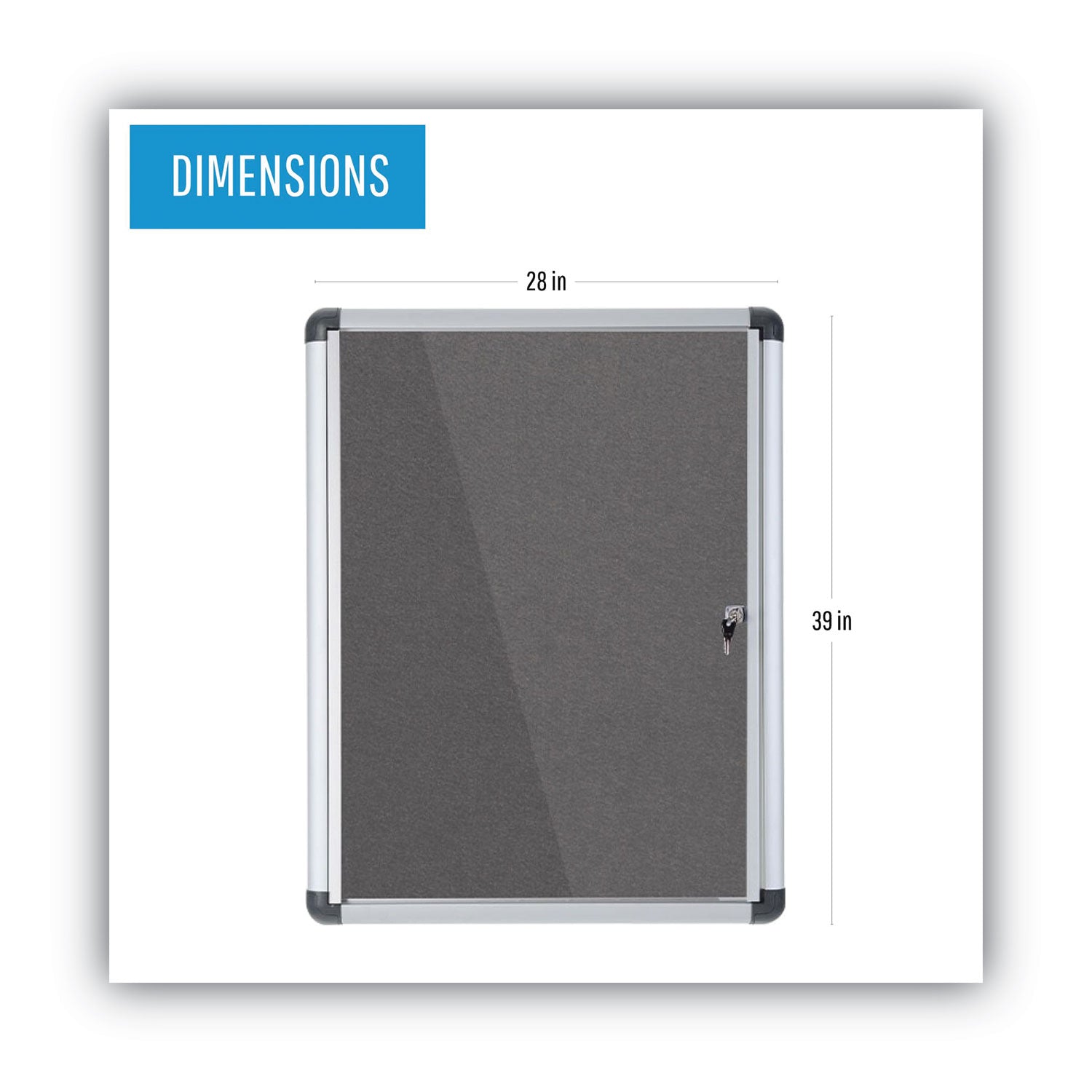 MasterVision® Slim-Line Enclosed Fabric Bulletin Board with One Door, 28" x 38", Gray Surface, Satin Aluminum Frame