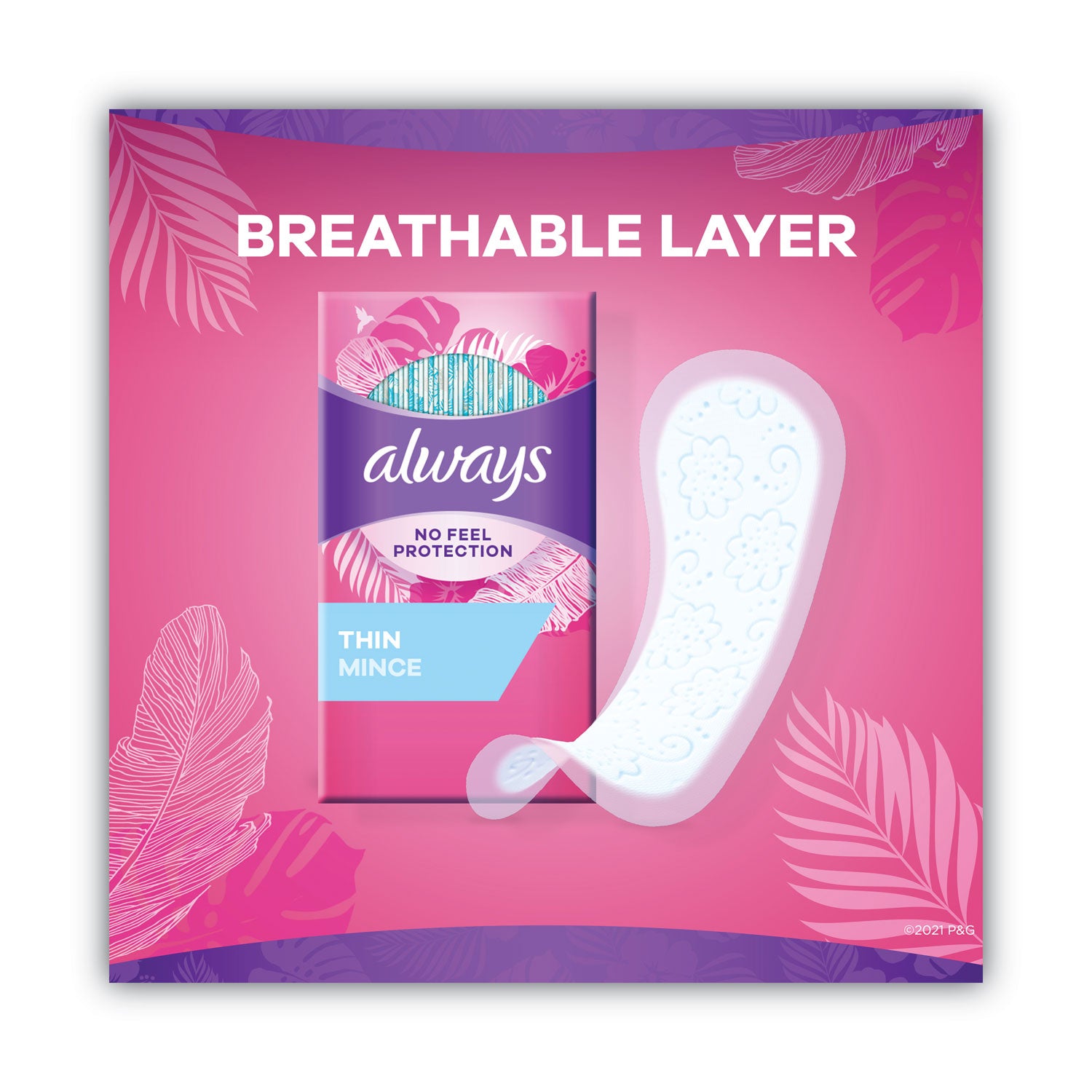 Always® Thin Daily Panty Liners, Regular, 120/pack, 6 Packs/carton