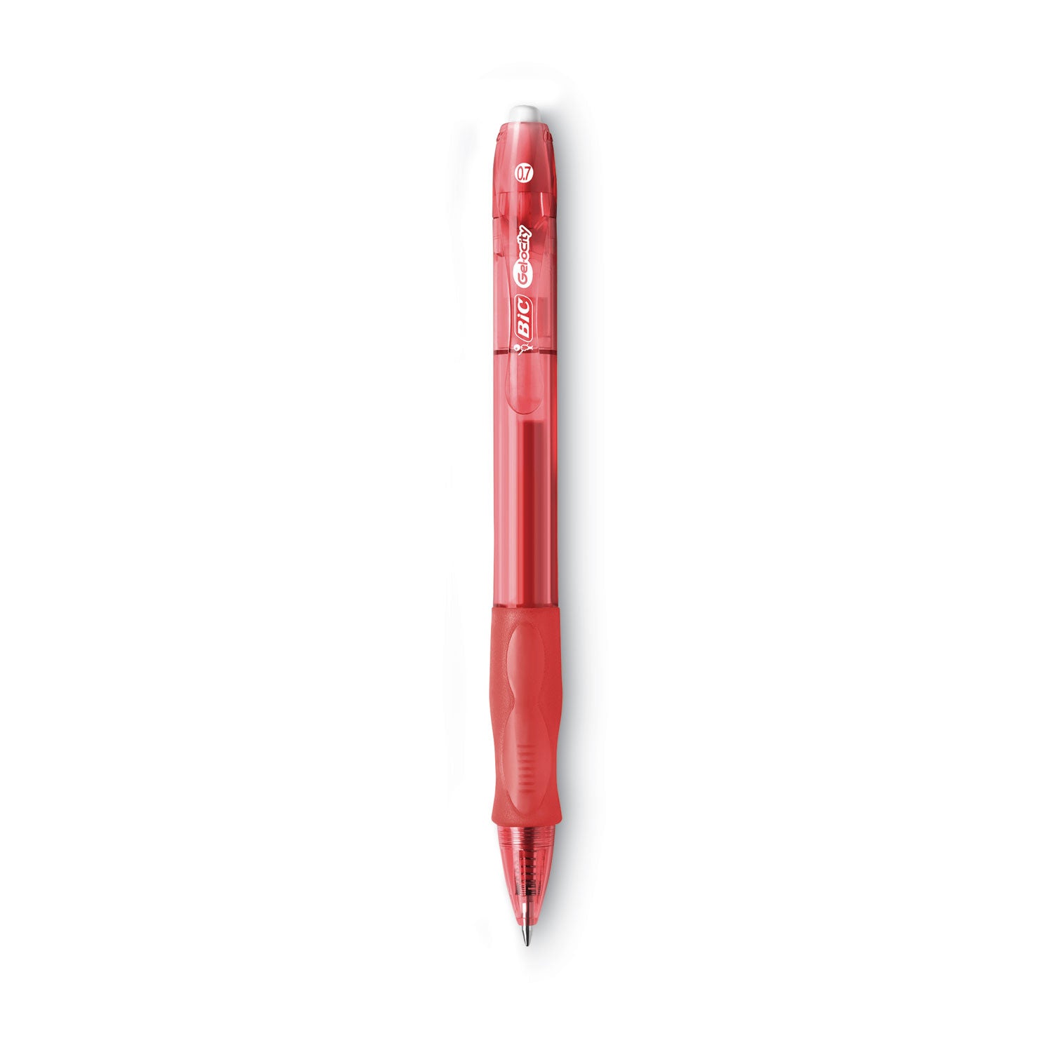 BIC® Gel-Ocity Gel Pen, Retractable, Medium 0.7 Mm, Red Ink, Translucent Red Barrel, Dozen