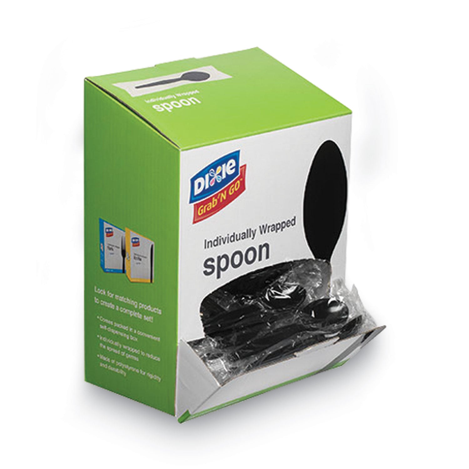 Dixie® Grab'N Go Wrapped Cutlery, Spoon, Plastic, Black, 90/Box