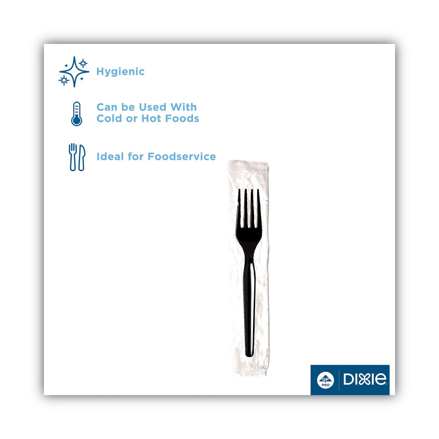 Dixie® Individually Wrapped Mediumweight Polystyrene Cutlery, Fork, Plastic, Black, 1,000/Carton