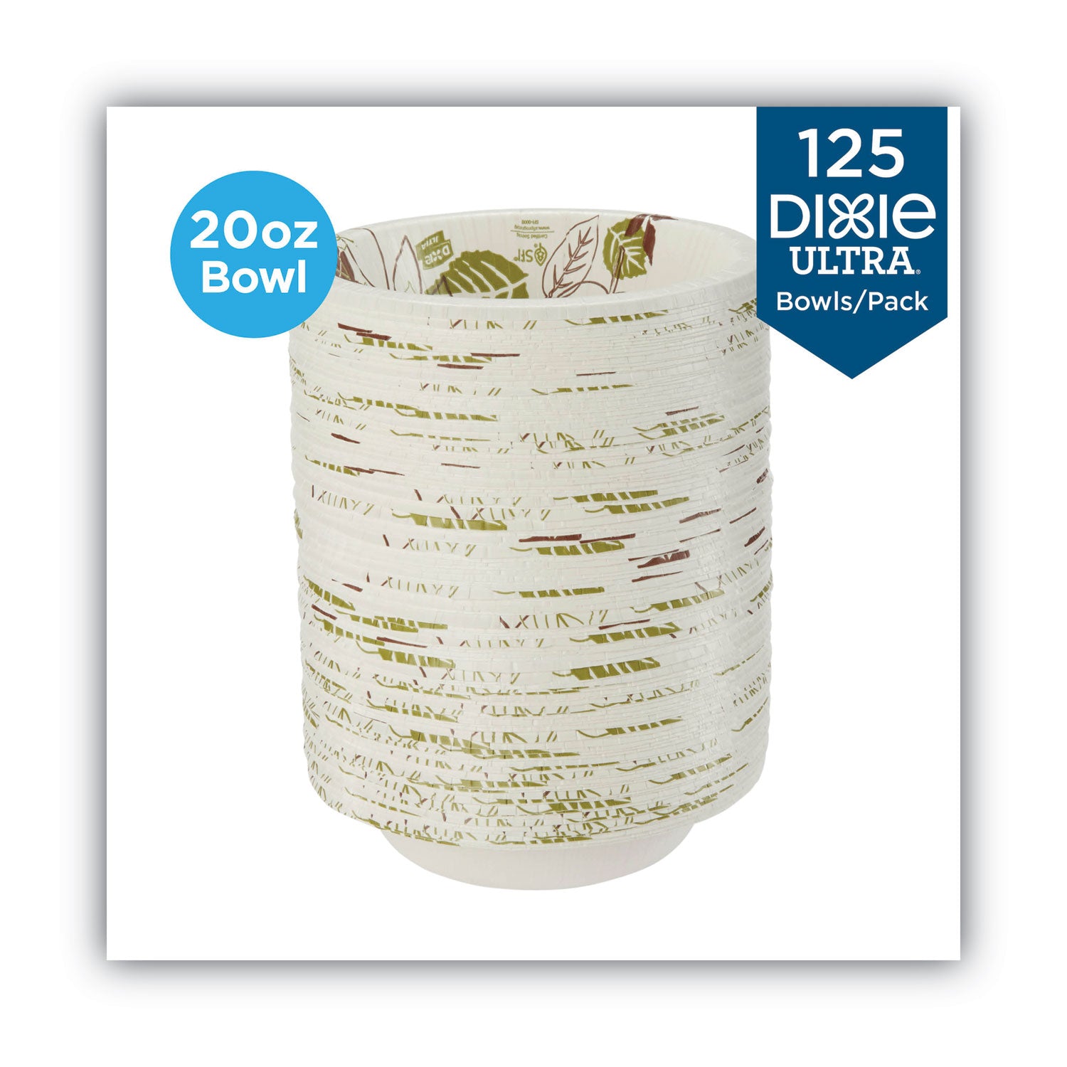 Dixie® Pathways Heavyweight Paper Bowls, 20 Oz, White/green/burgundy, 125/pack
