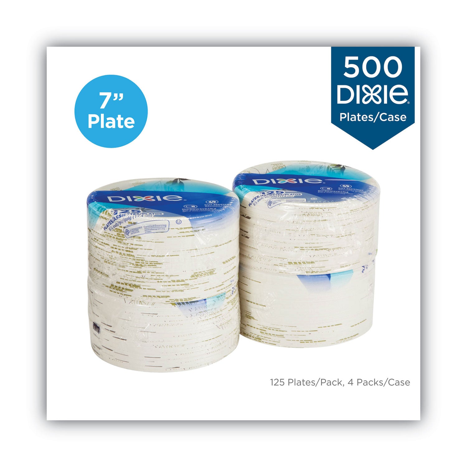 Dixie® Pathways Soak-Proof Shield Mediumweight Paper Plates, WiseSize, 6.87" dia, Green/Burgundy, 500/Carton