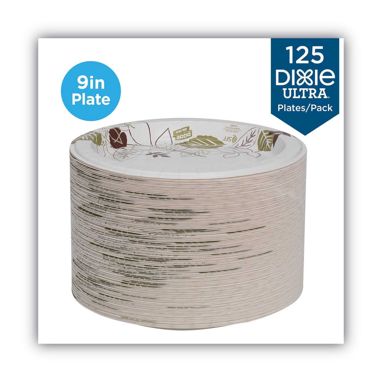 Dixie® Pathways Soak Proof Shield Heavyweight Paper Plates, 8.5" Dia, Green/burgundy, 125/pack