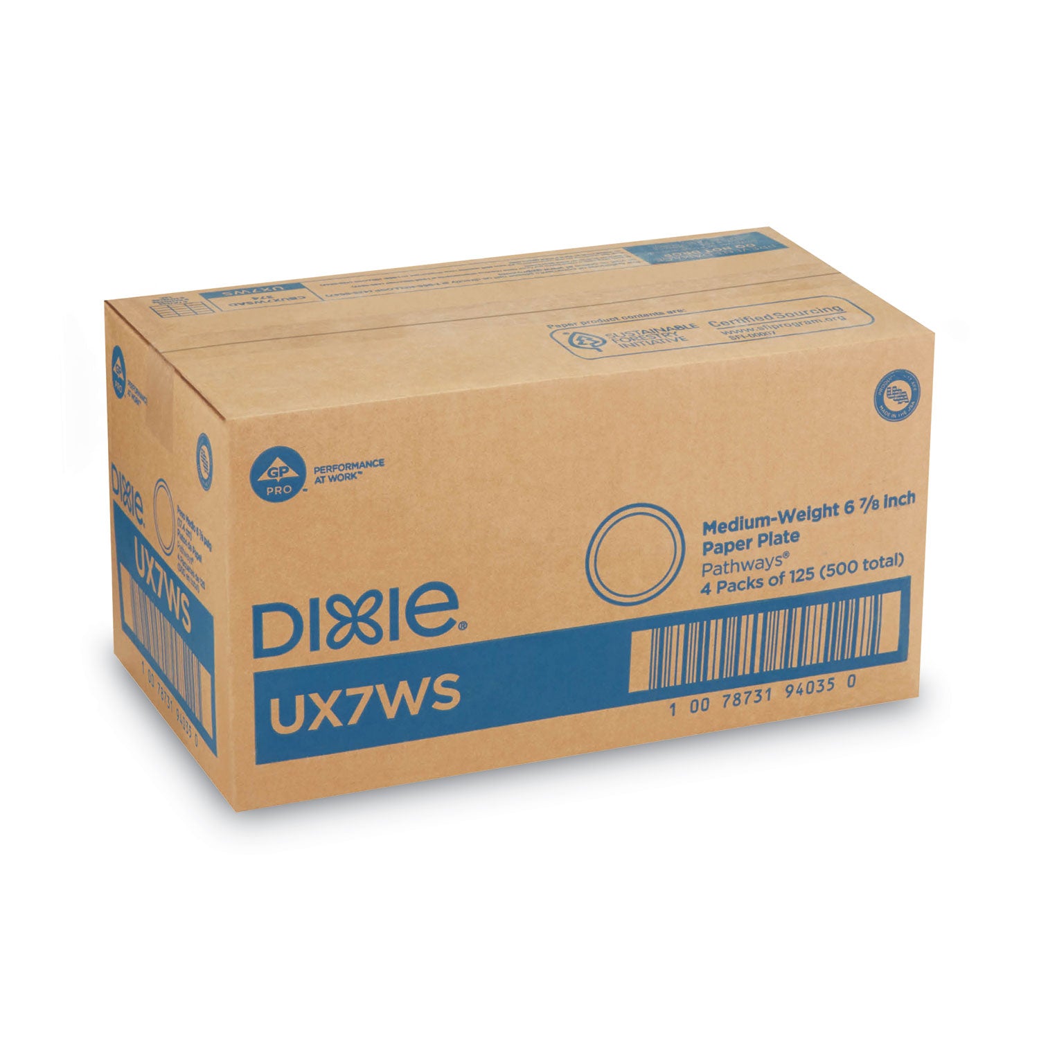 Dixie® Pathways Soak-Proof Shield Mediumweight Paper Plates, WiseSize, 6.87" dia, Green/Burgundy, 500/Carton