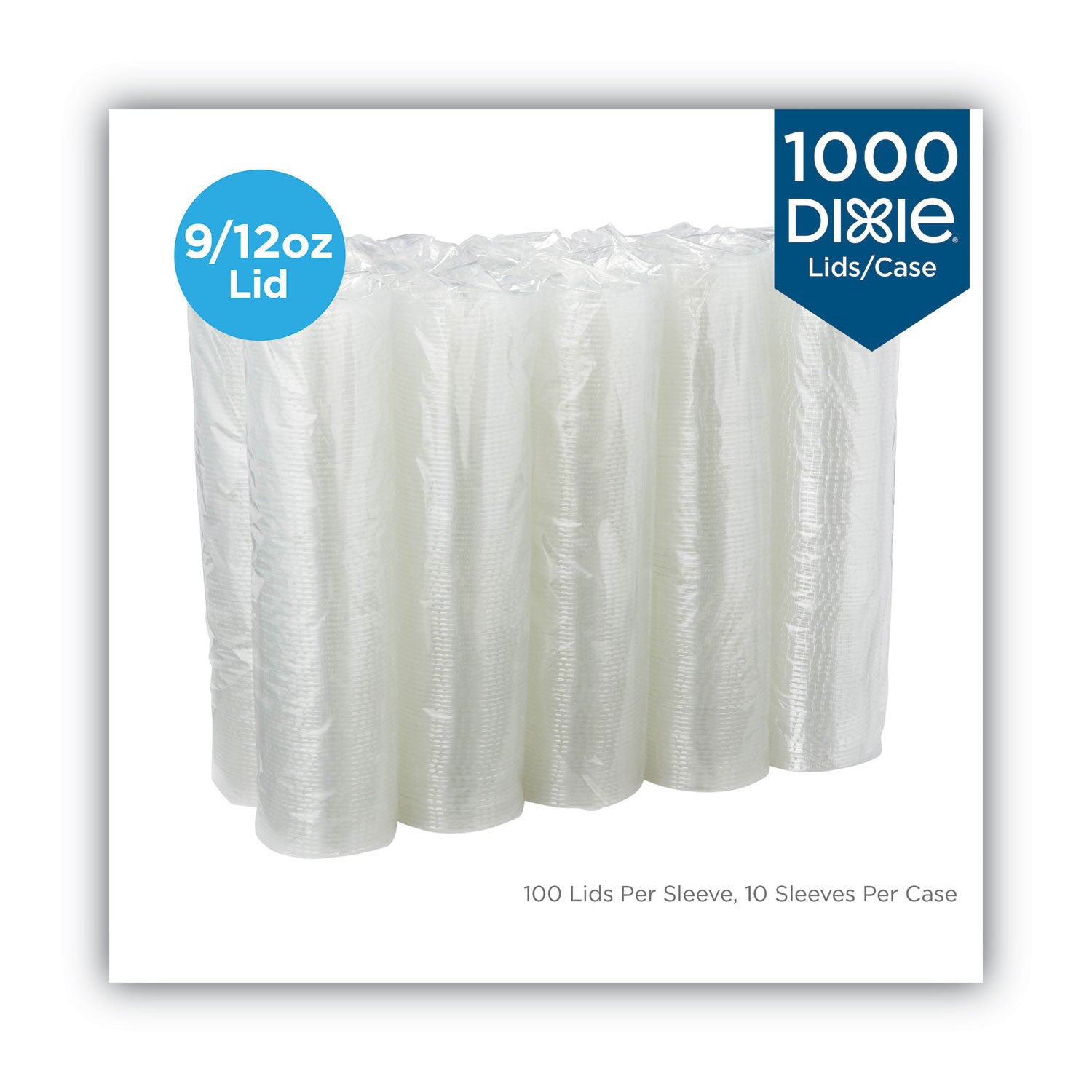 Dixie® Cold Drink Cup Lids, Fits 9 oz to 12 oz Cold Cups, Plastic, Clear, 100/Sleeve, 10 Sleeves/Carton