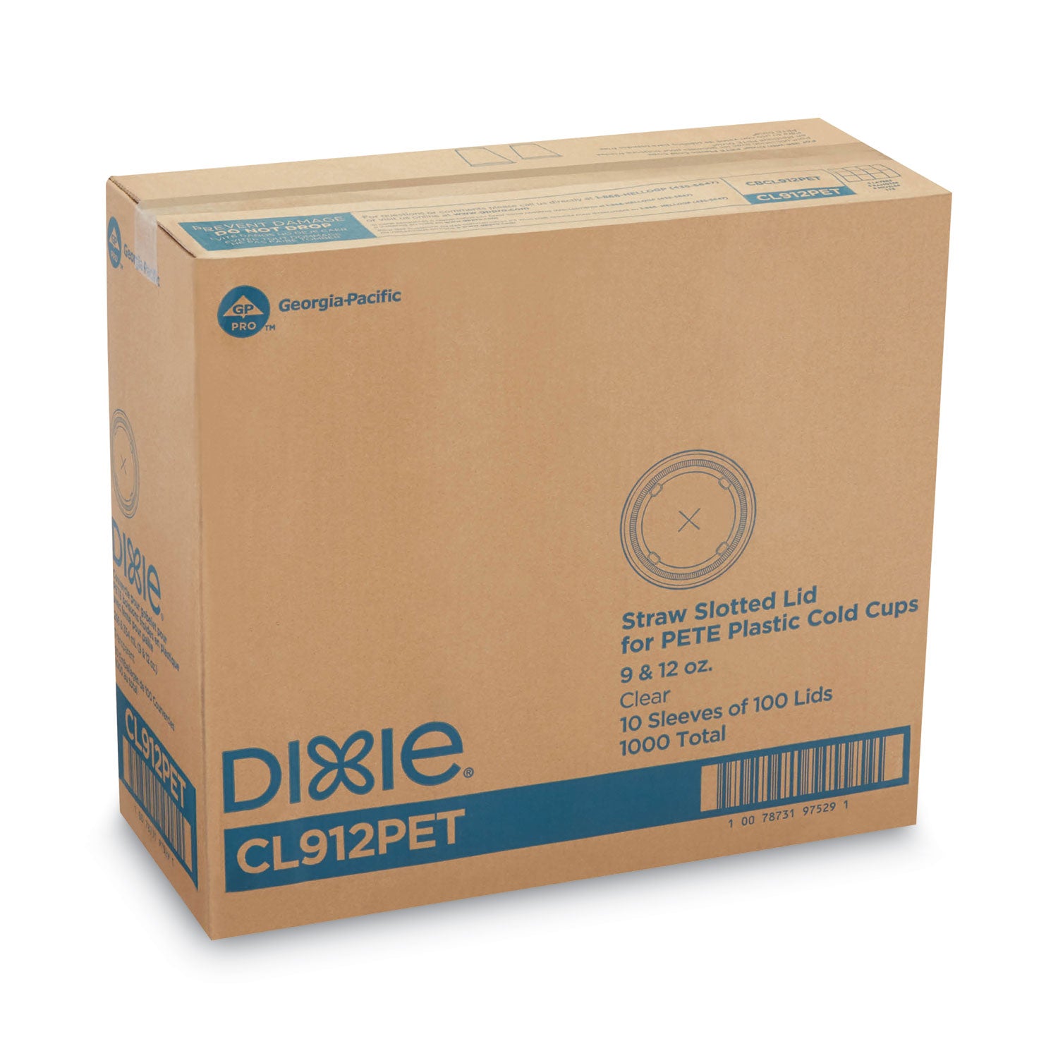 Dixie® Cold Drink Cup Lids, Fits 9 oz to 12 oz Cold Cups, Plastic, Clear, 100/Sleeve, 10 Sleeves/Carton