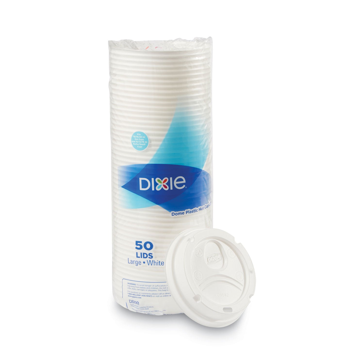 Dixie® Dome Drink-Thru Lids, Fits 10 oz to 16 oz PerfecTouch Hot Cups/12 oz to 20 oz WiseSize Hot Cups, Plastic, White, 50/Pack