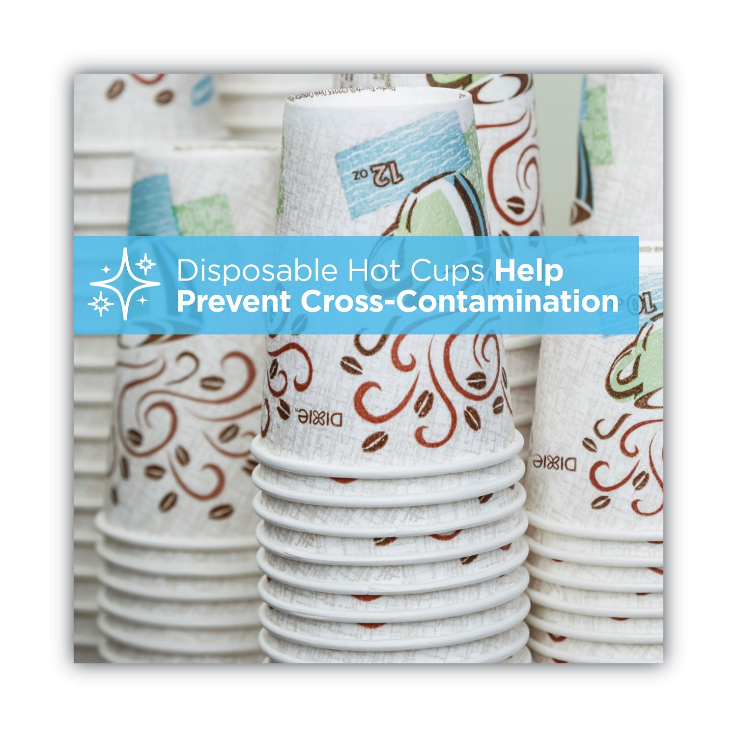 Dixie® PerfecTouch Paper Hot Cups and Lids Combo, 10 oz, Multicolor, 50 Cups/Lids/Pack