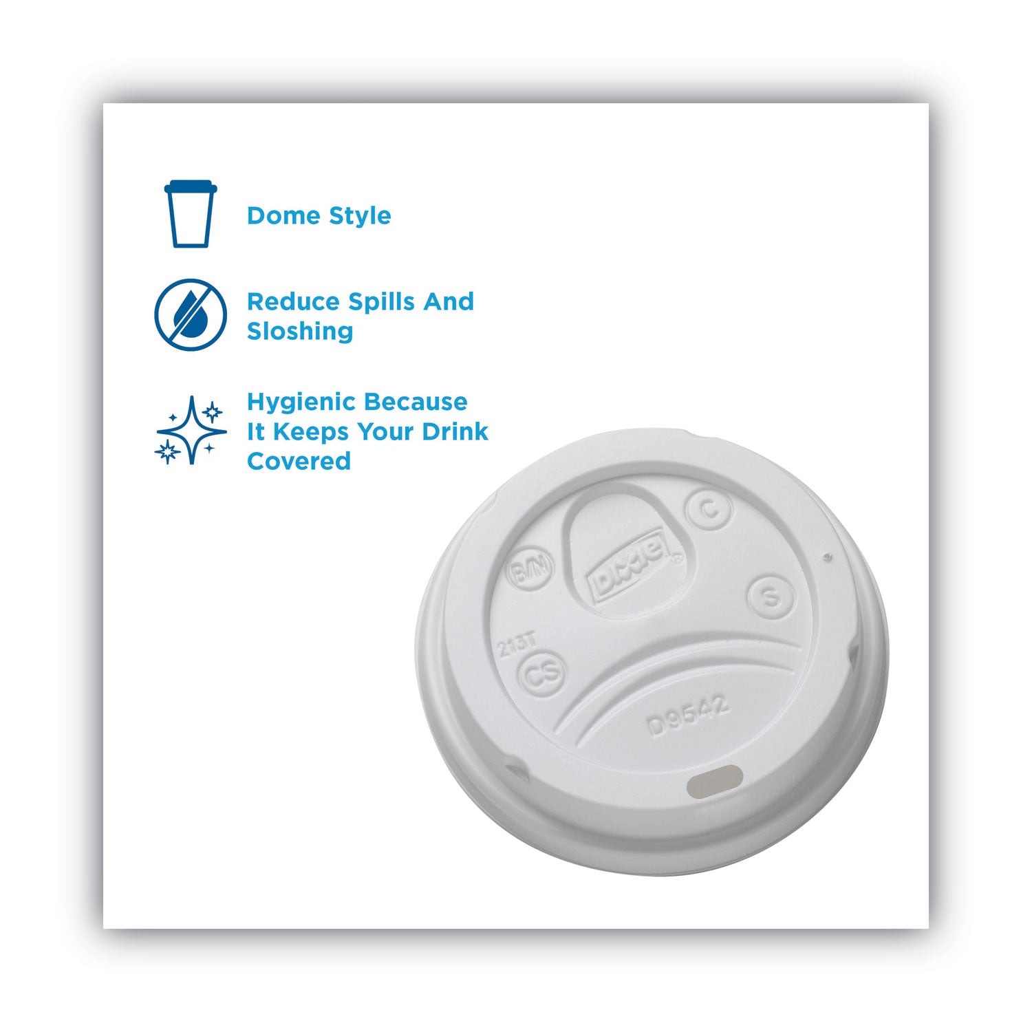 Dixie® Dome Drink-Thru Lids, Fits 10 oz to 20 oz Dixie Hot Cups, Plastic, White, 100/Pack