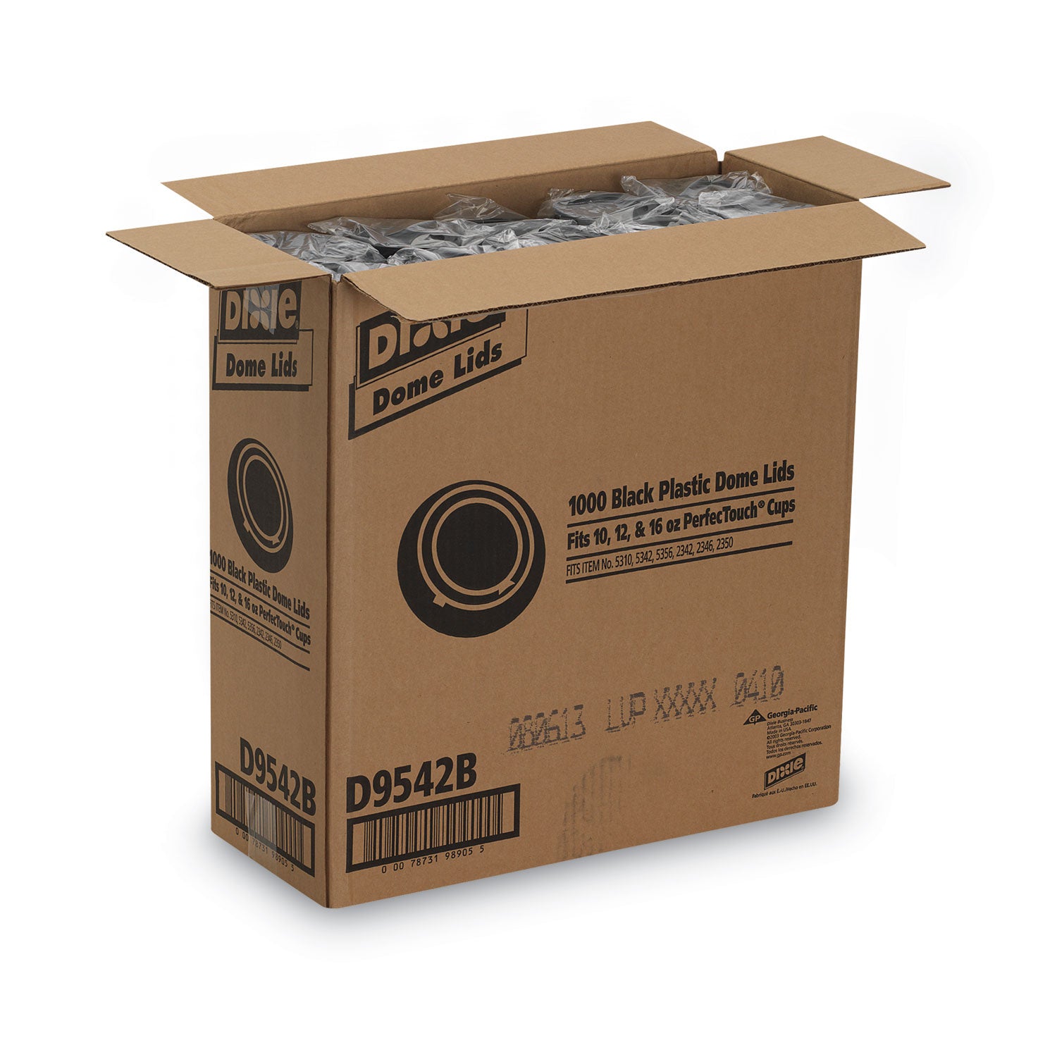 Dixie® Drink-Thru Lids, Fits 10 oz to 20 oz Hot Cups, Plastic, Black, 1,000/Carton