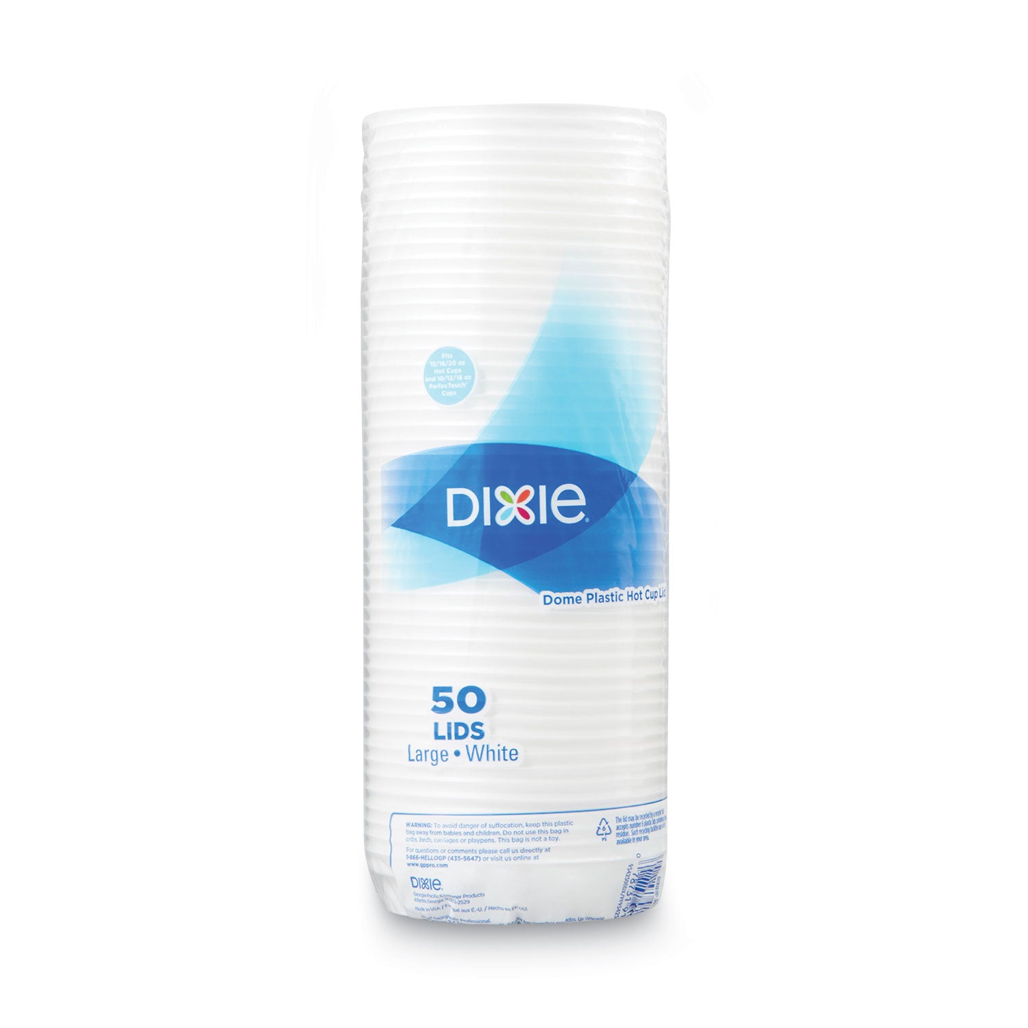 Dixie® Dome Drink-Thru Lids, Fits 10 oz to 16 oz PerfecTouch Hot Cups/12 oz to 20 oz WiseSize Hot Cups, Plastic, White, 50/Pack