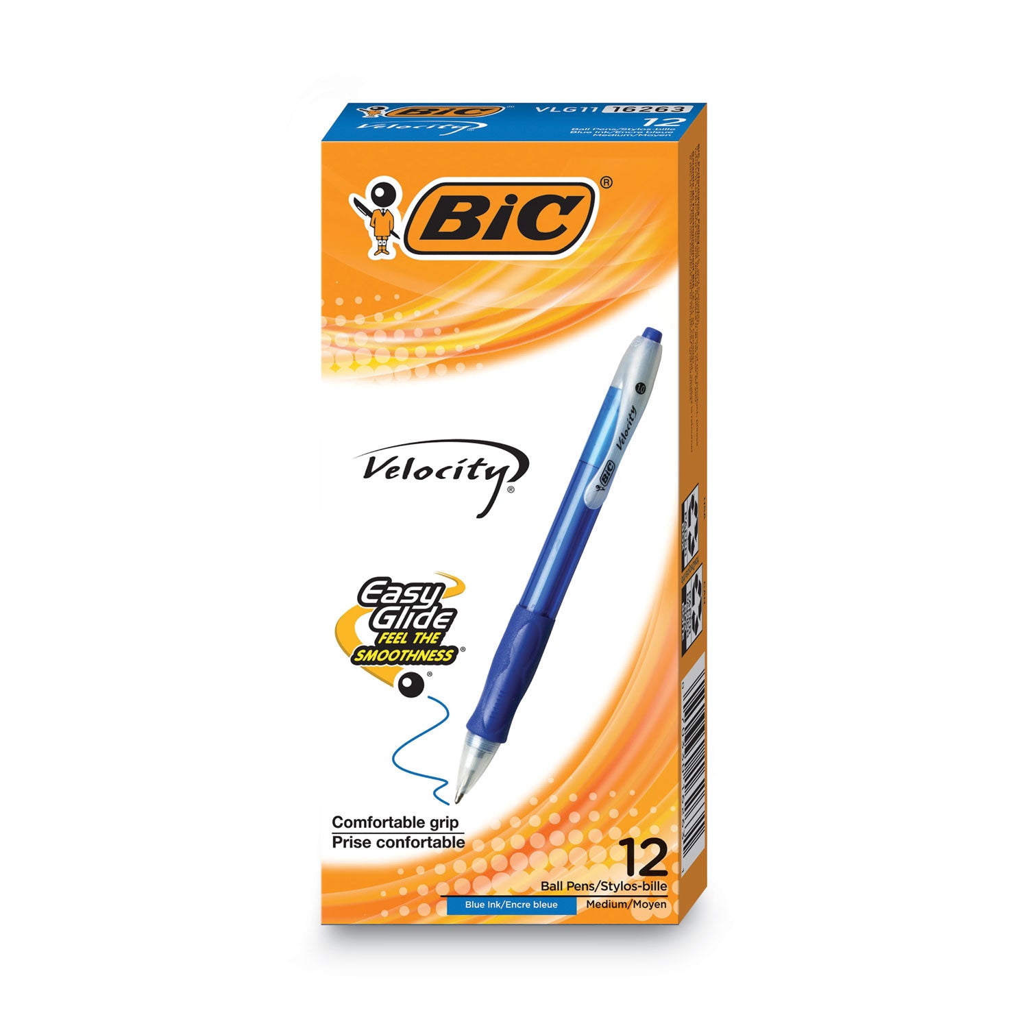 Velocity Easy Glide Ballpoint Pen, Retractable, Medium 1 mm, Blue Ink, Translucent Blue Barrel, Dozen
