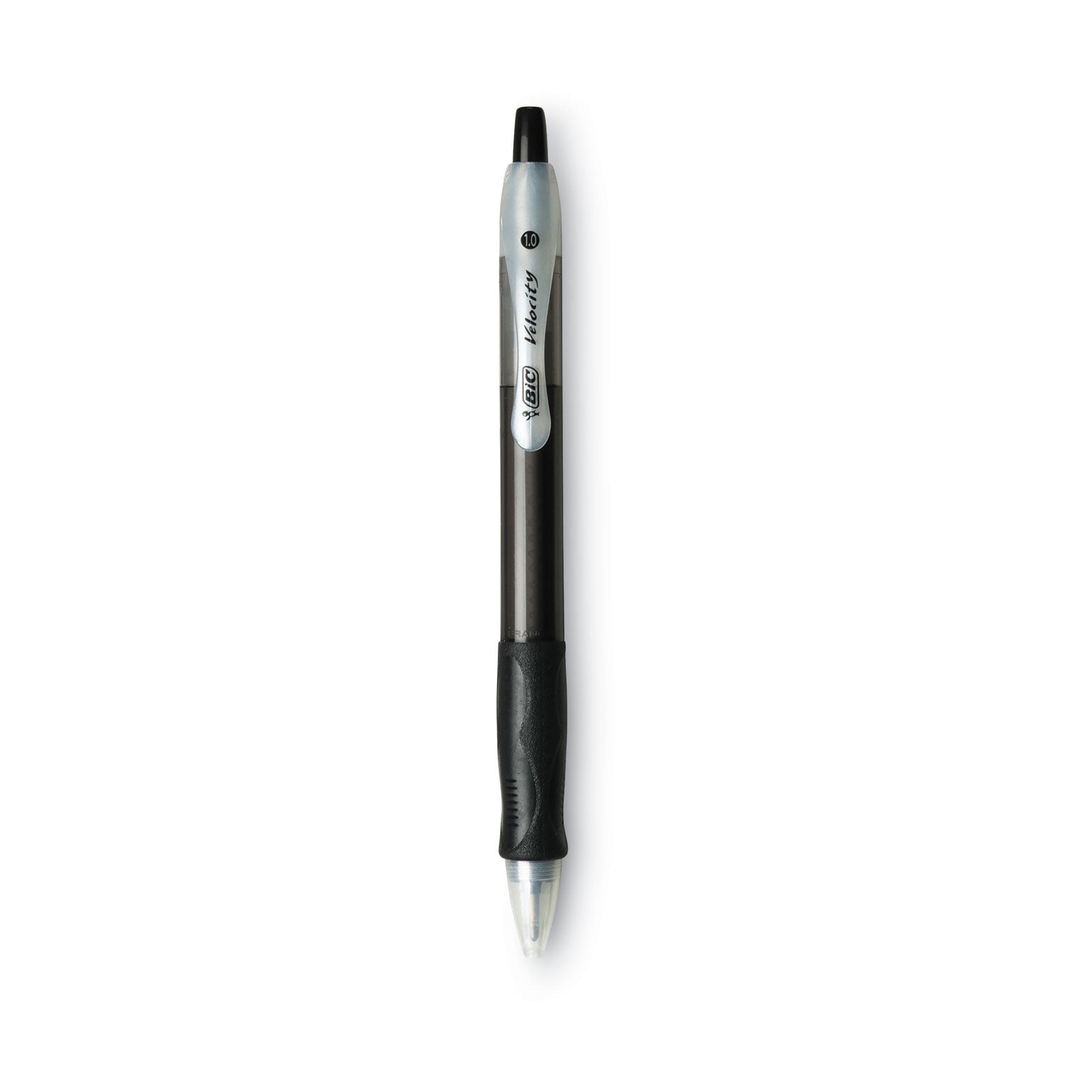 BIC® Velocity Easy Glide Ballpoint Pen, Retractable, Medium 1 Mm, Black Ink, Translucent Black Barrel, Dozen