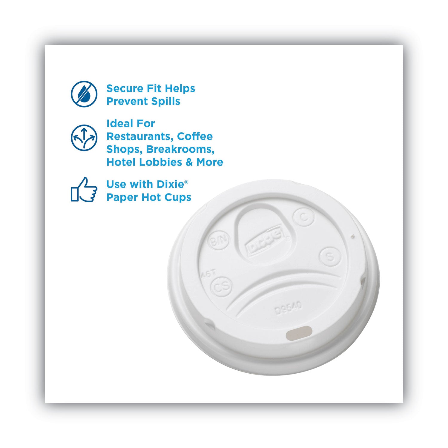 Dixie® Sip-Through Dome Hot Drink Lids, Fits 10 oz Hot Cups, Plastic, White, 100/Pack