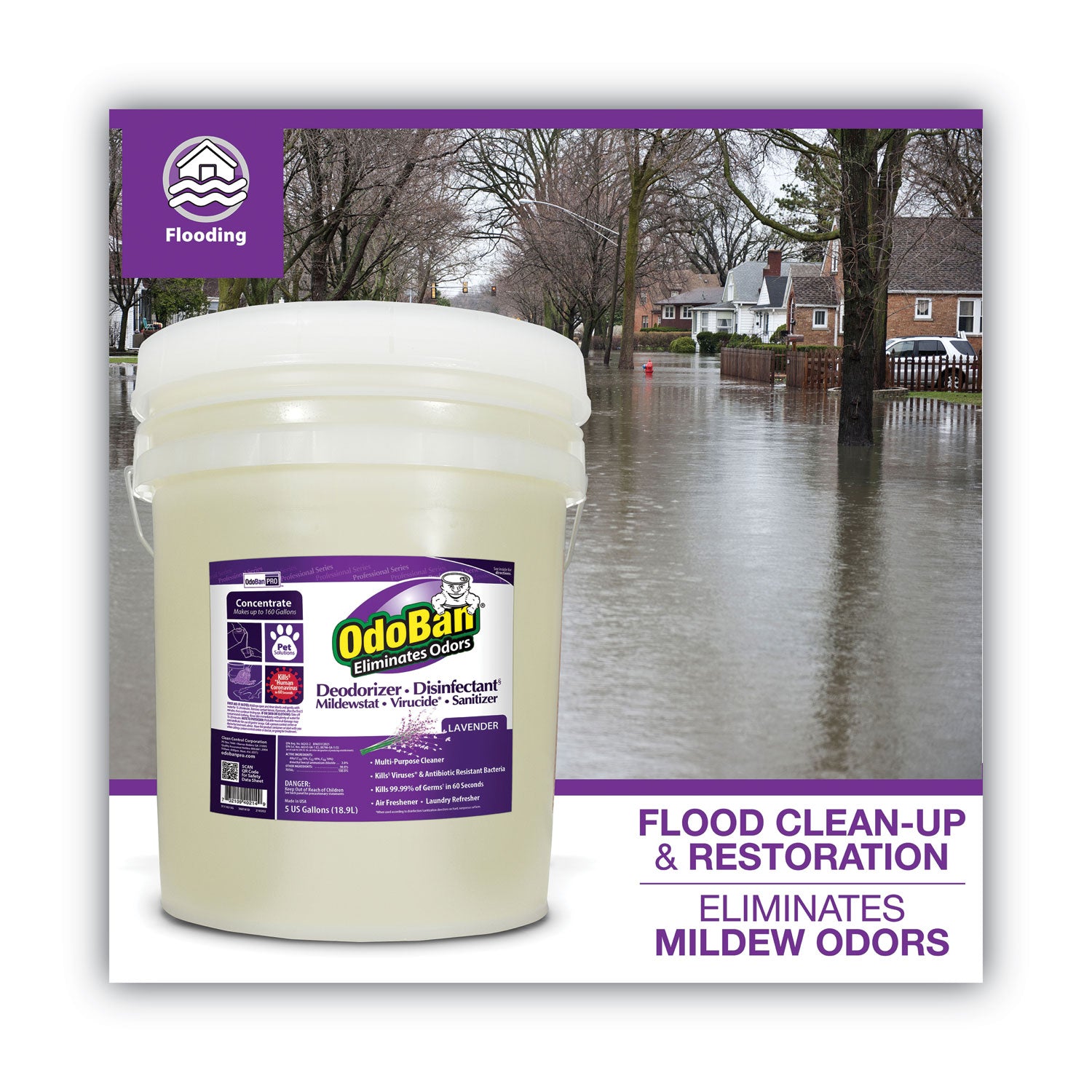 OdoBan® Concentrated Odor Eliminator And Disinfectant, Lavender Scent, 5 Gal Pail