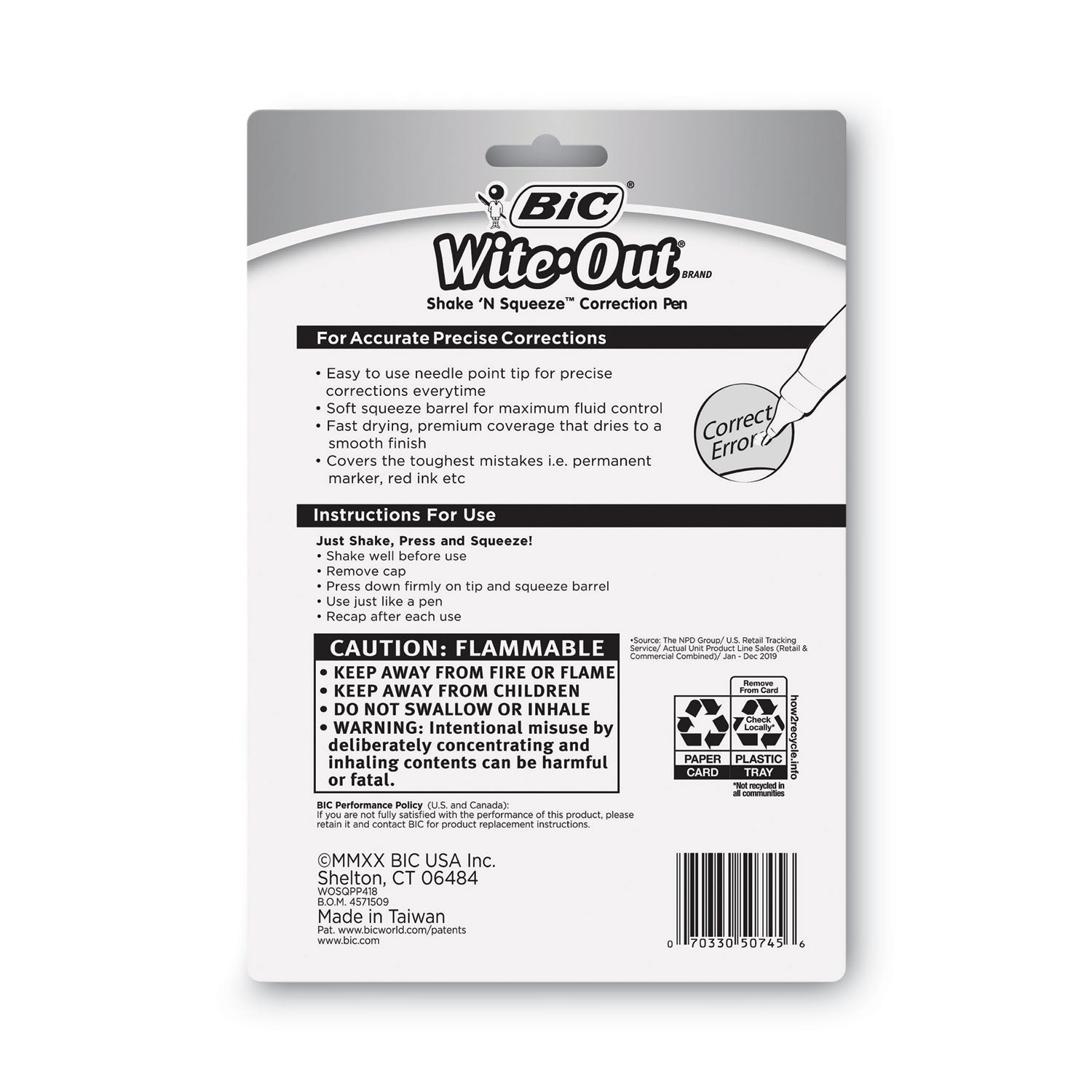 BIC® Wite-Out Shake 'n Squeeze Correction Pen, 8 Ml, White, 4/pack