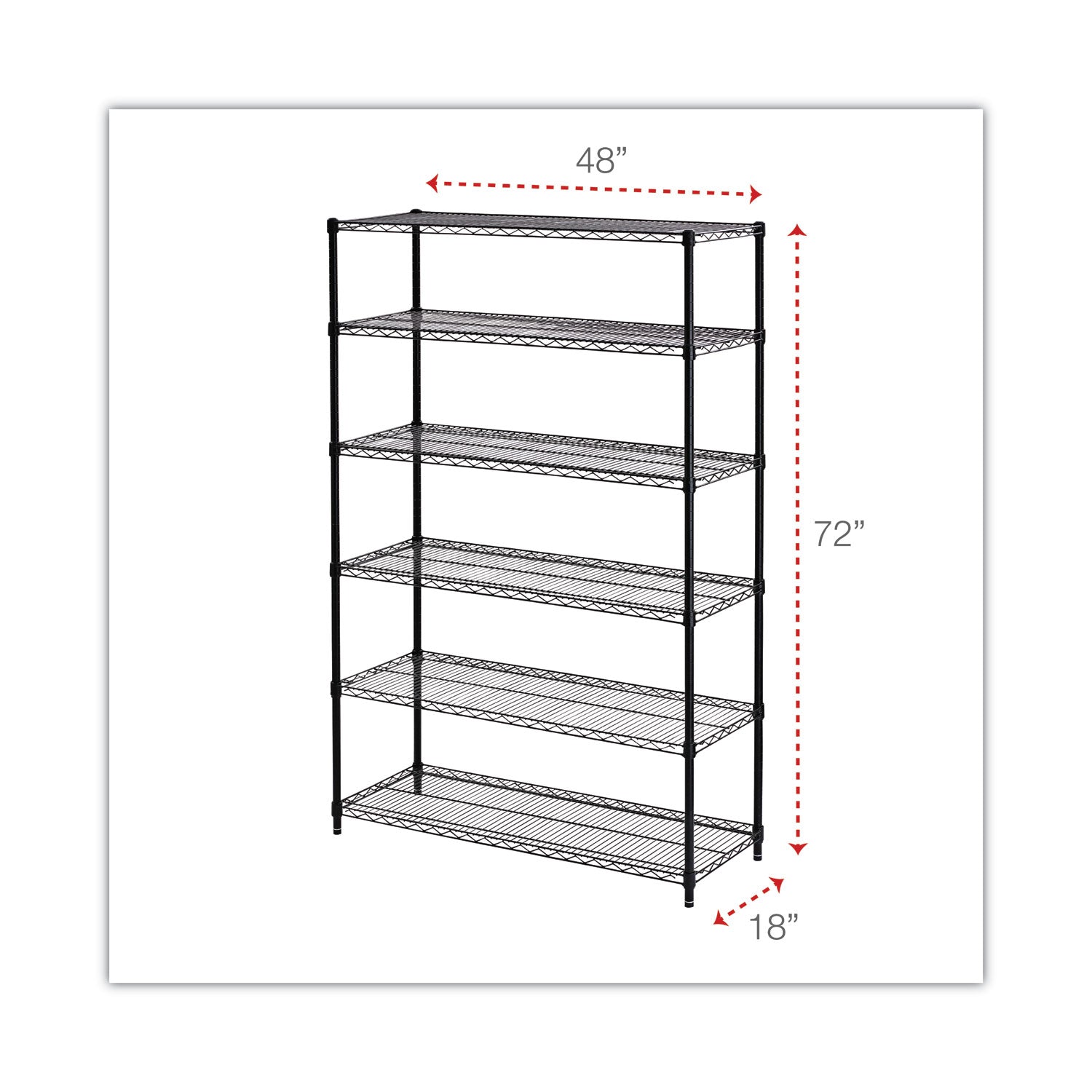 Alera® NSF Certified 6-Shelf Wire Shelving Kit, 48w x 18d x 72h, Black
