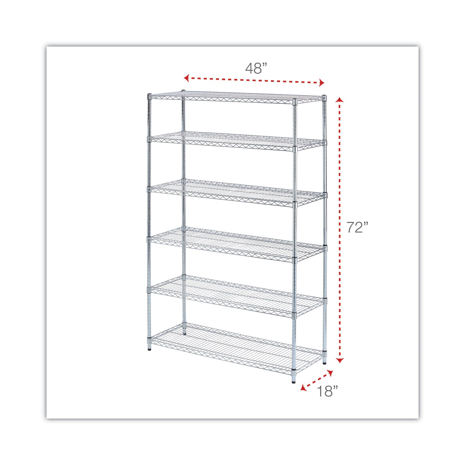 Alera® Nsf Certified 6-Shelf Wire Shelving Kit, 48w X 18d X 72h, Silver
