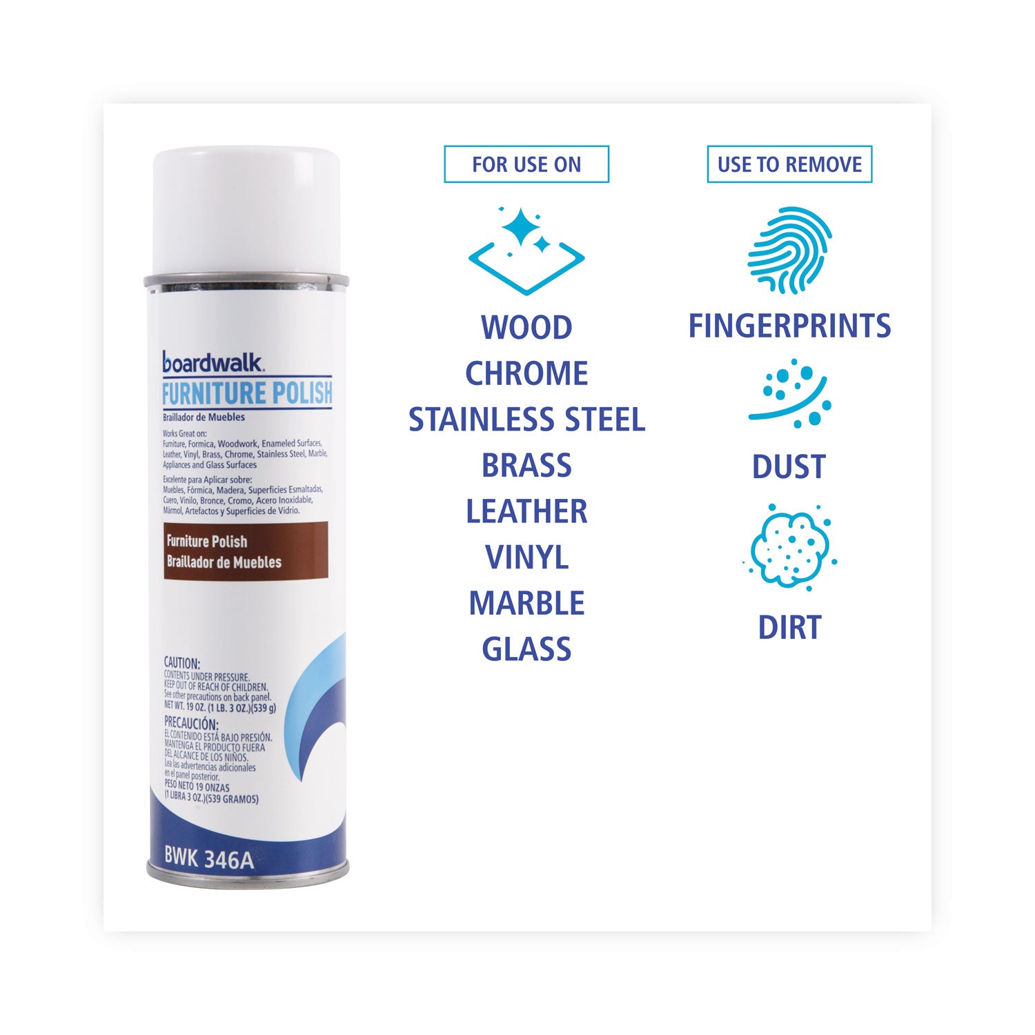 Boardwalk® Furniture Polish, Lemon Scent, 19 oz Aerosol Spray