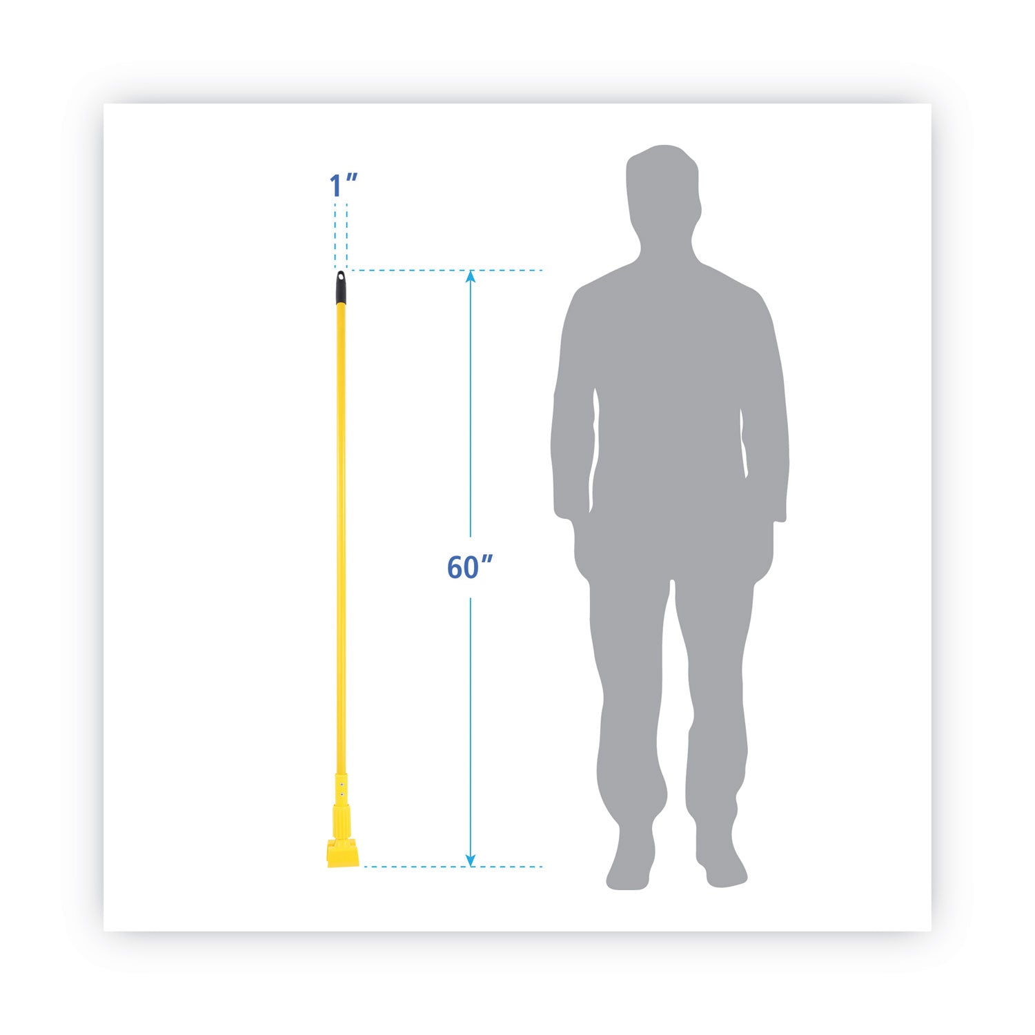 Boardwalk® Plastic Jaws Mop Handle for 5 Wide Mop Heads, Aluminum, 1" dia x 60", Yellow