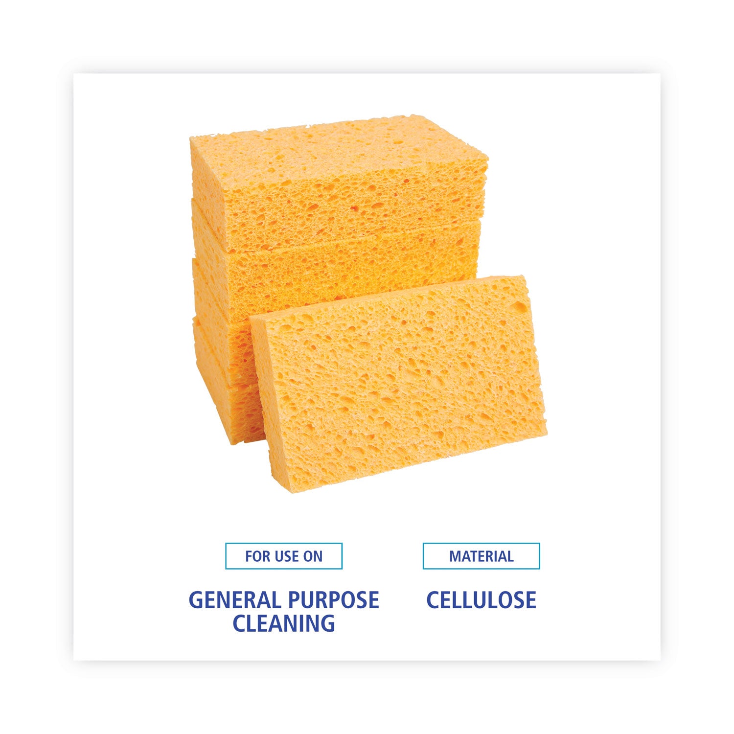 Boardwalk® Medium Cellulose Sponge, 3.67 X 6.08, 1.55" Thick, Yellow, 24/carton